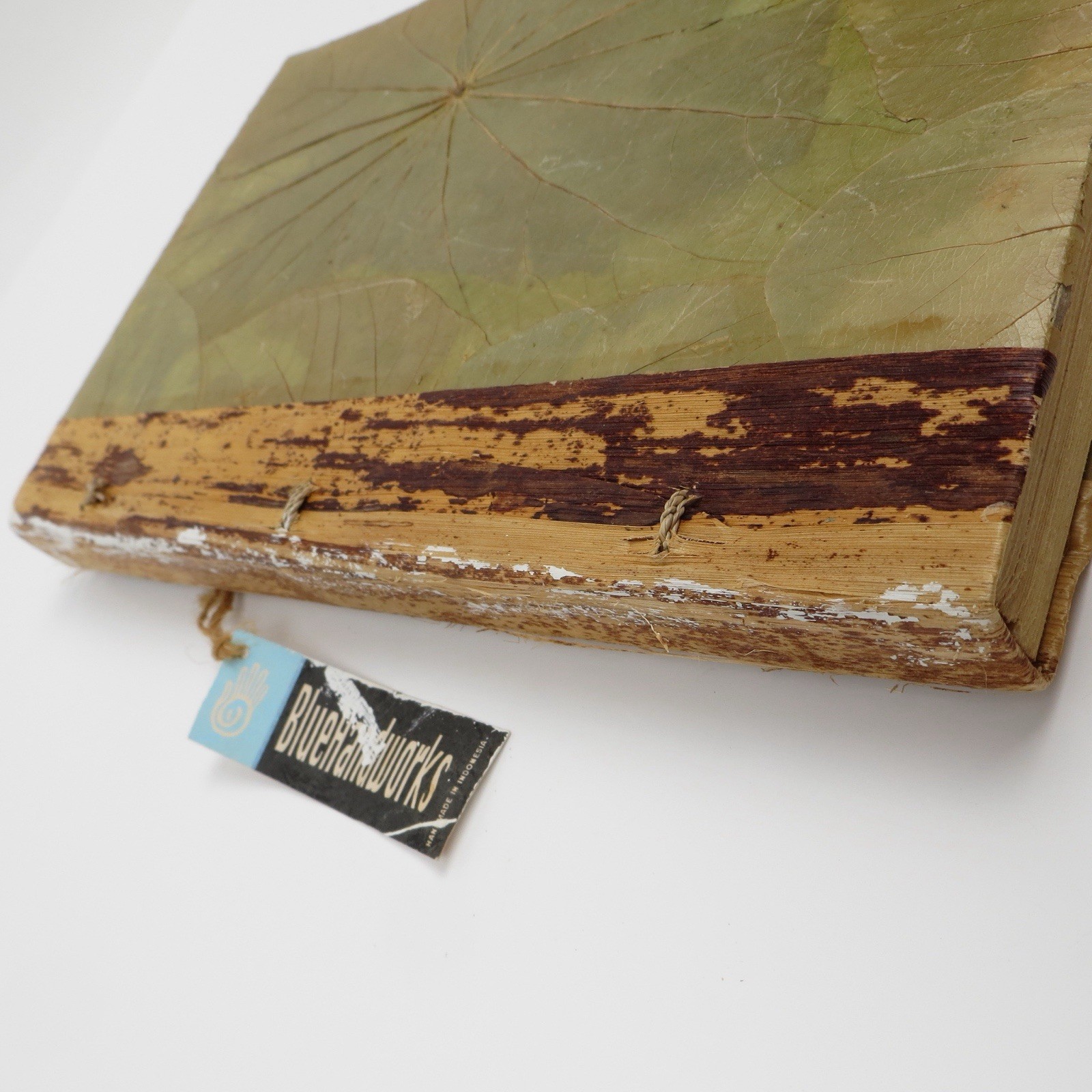Vtg Blue Handworks Handmade Journal/Sketchbook – Leaf Cover/Bamboo Indonesia NOS
