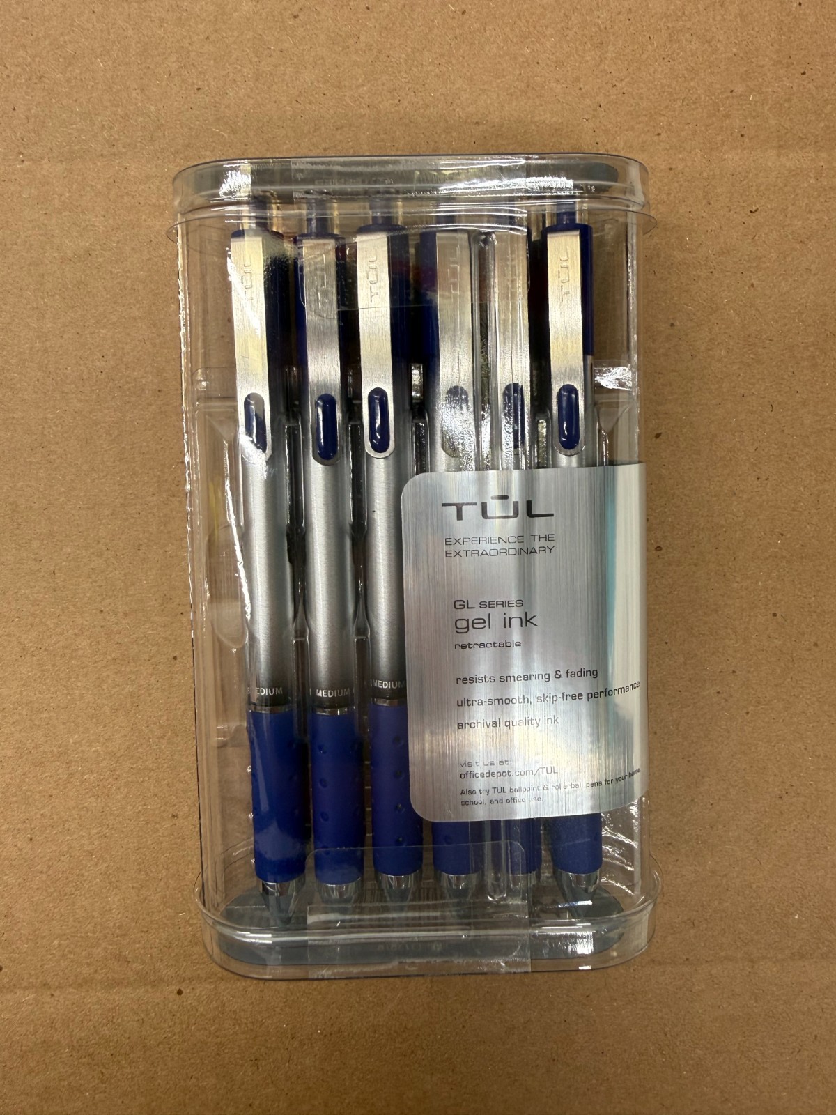 TUL Gel Pens Retractable Medium Point 0.7 mm Gray Barrel Blue Ink Pack of 12