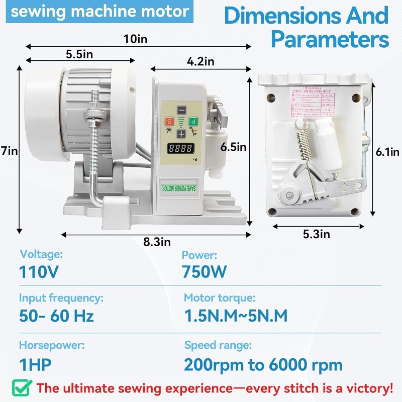 Sewing Machine Motor, Sewing Machine Servo Motor, AC110V 750W 1HP, 200-6000 RPM