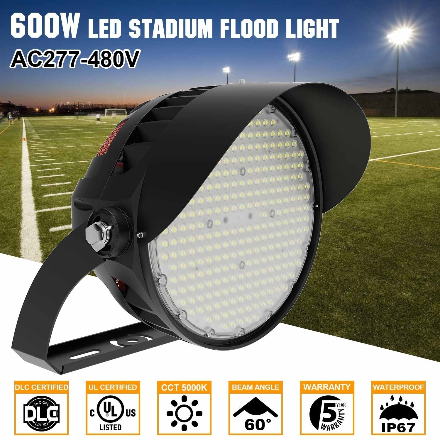 600W LED Stadium Lights Outdoor Playground Security Flood Light 90000LM 277-480V