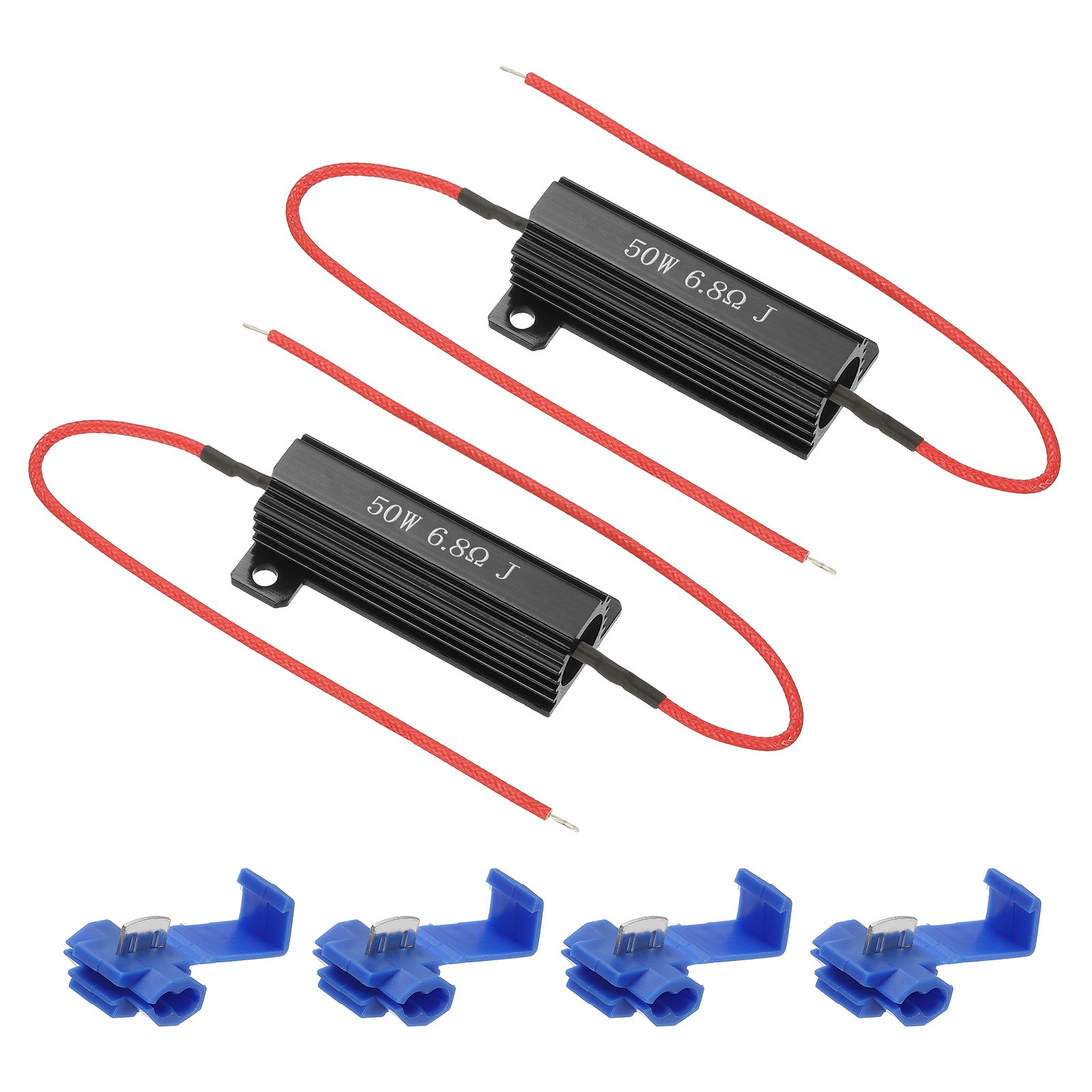 50W 6.8 Ohm Aluminum Shell Resistor, 2Pcs Housing Resistor with Clips, Black