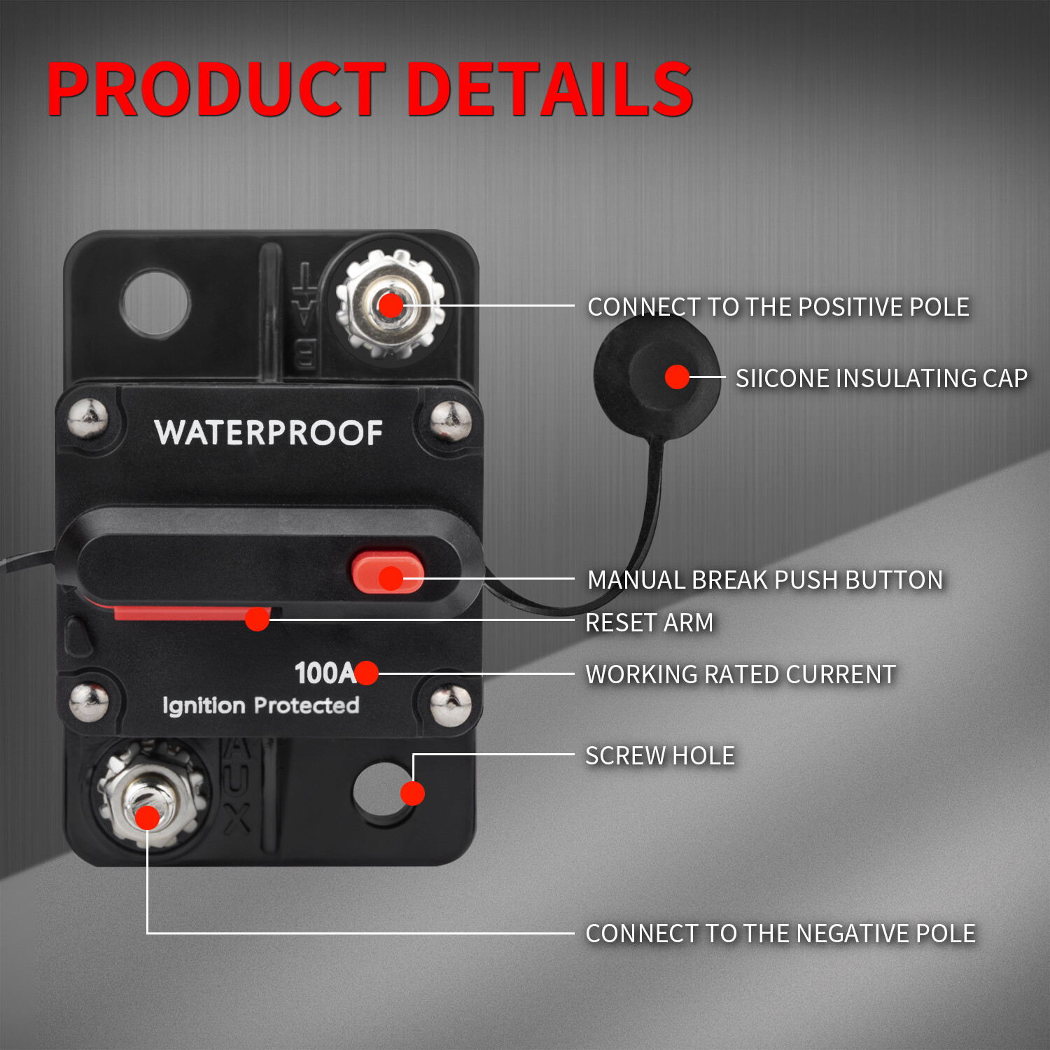 Waterproof Car Circuit Breaker Fuse Reset 30-300 Amp 12V-48V DC Car Boat Auto