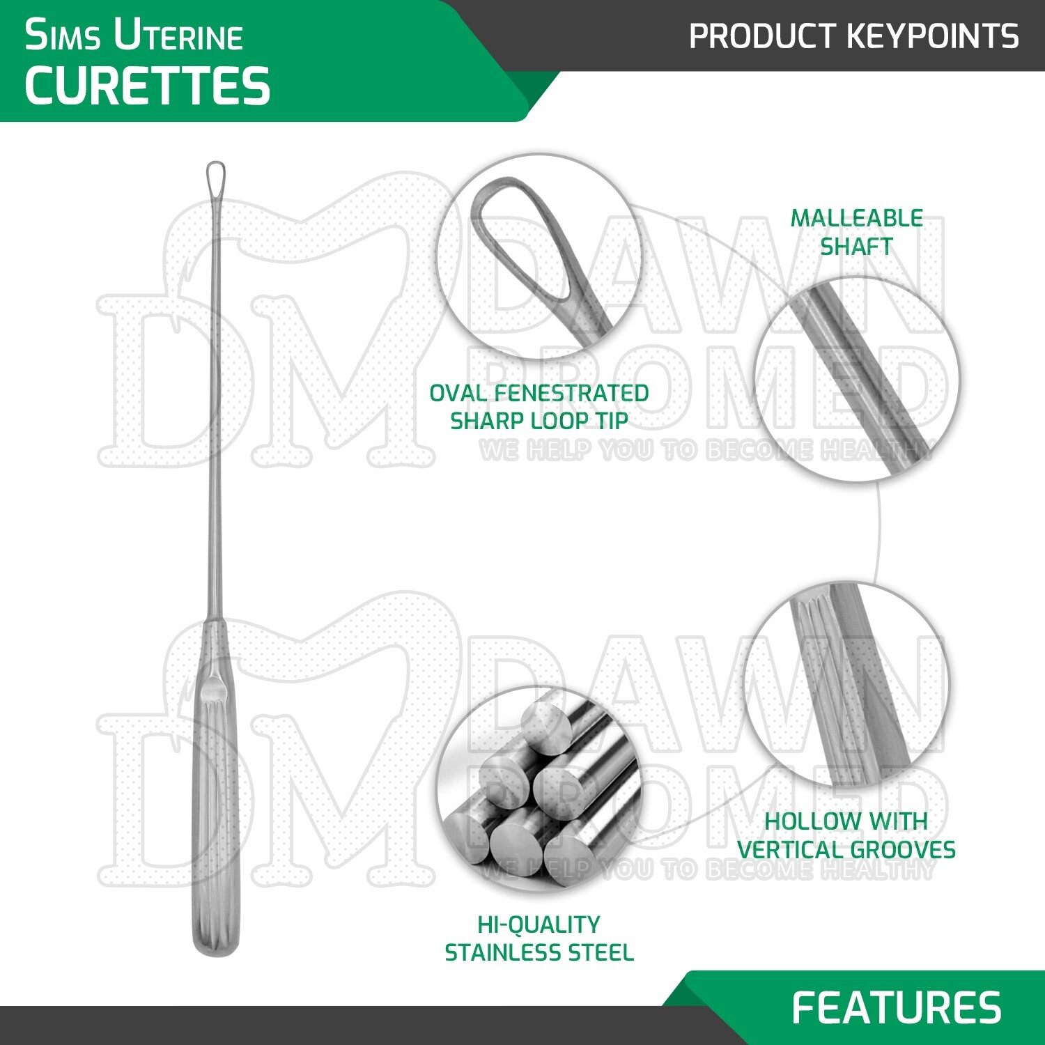Sims Uterine Curettes Size 0 11″ Sharp Blade OB/GYN Surgical Inst German Grade