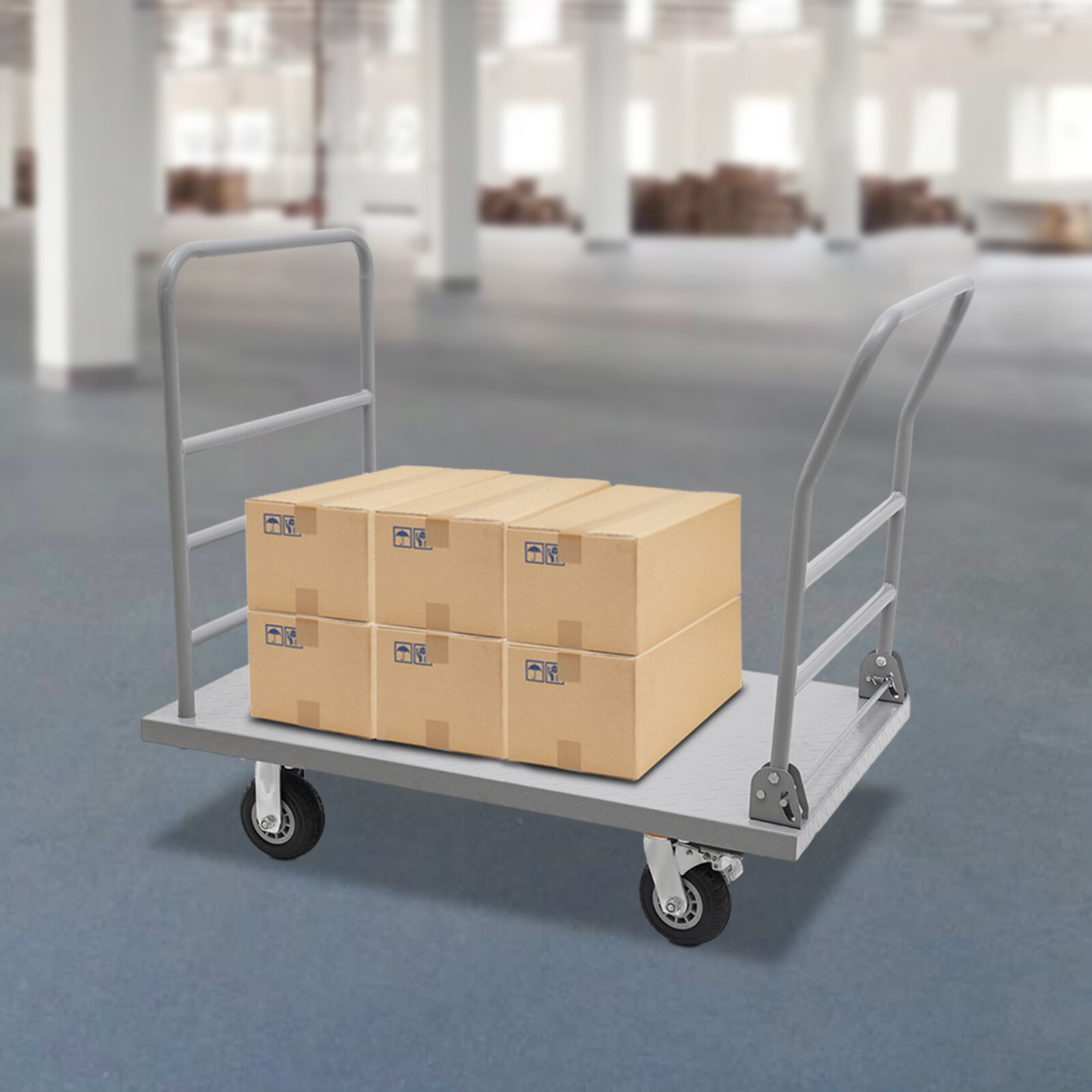Platform Truck Cart, Heavy Duty Push Cart 2000LB with Detachable Rear Guardrail