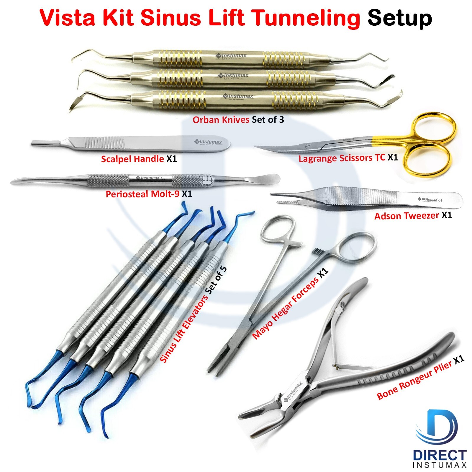 Dental Implant Vista Oral Surgery Kit Sinus Lift Tunneling Gum Grafting Elevator