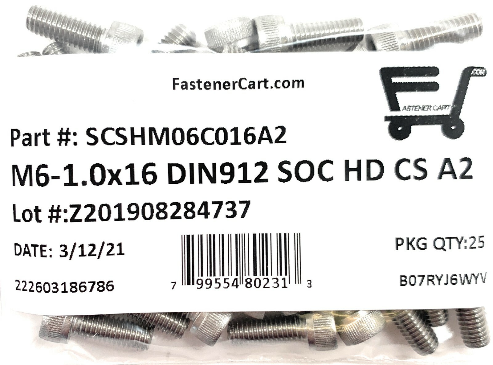 (25) M6-1.0 x 16 Stainless Steel Socket Head Socket Cap Screws DIN912 M6x1.0x16