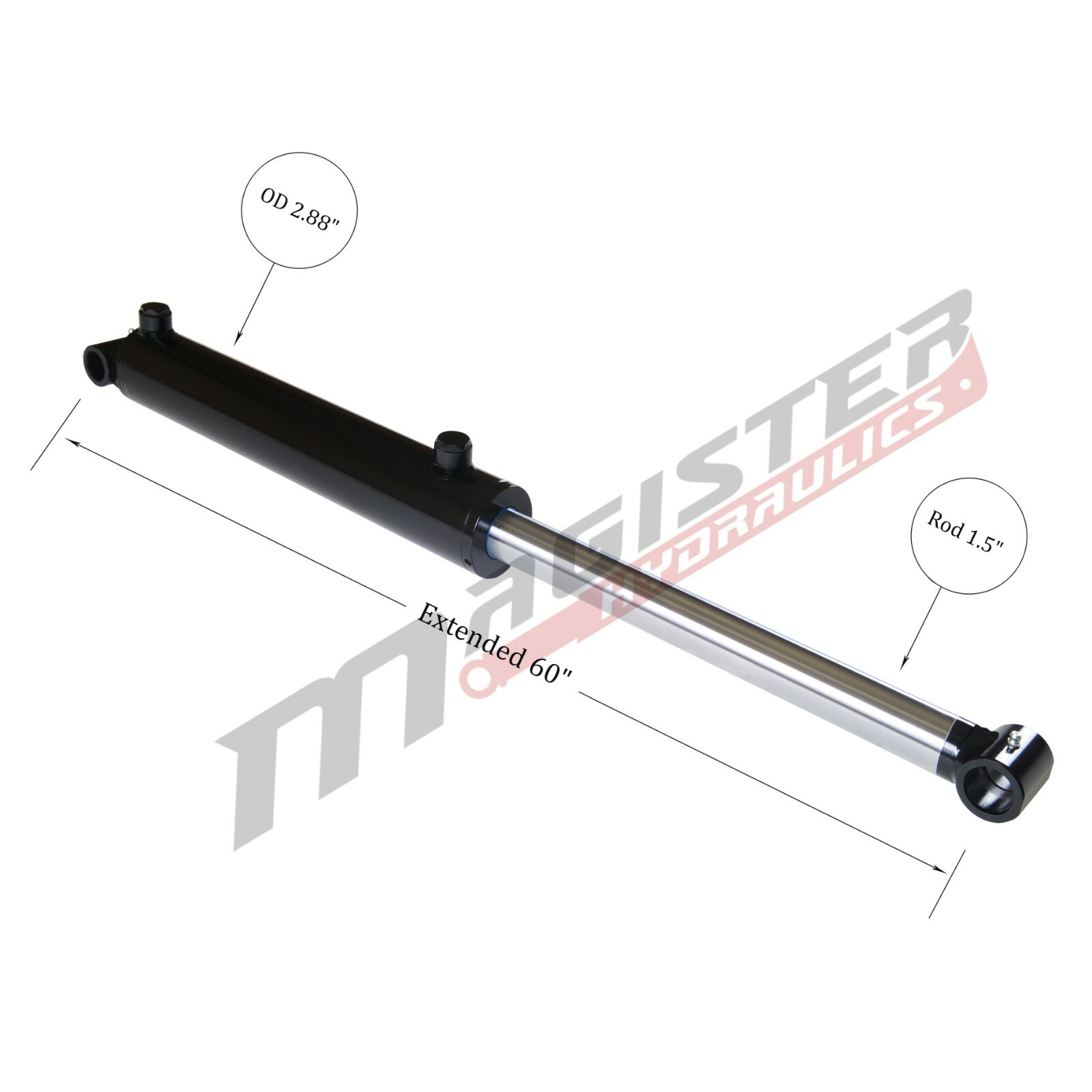 Hydraulic Cylinder Welded Double Acting 2.5″ Bore 26″ Stroke Cross Tube 2.5×26
