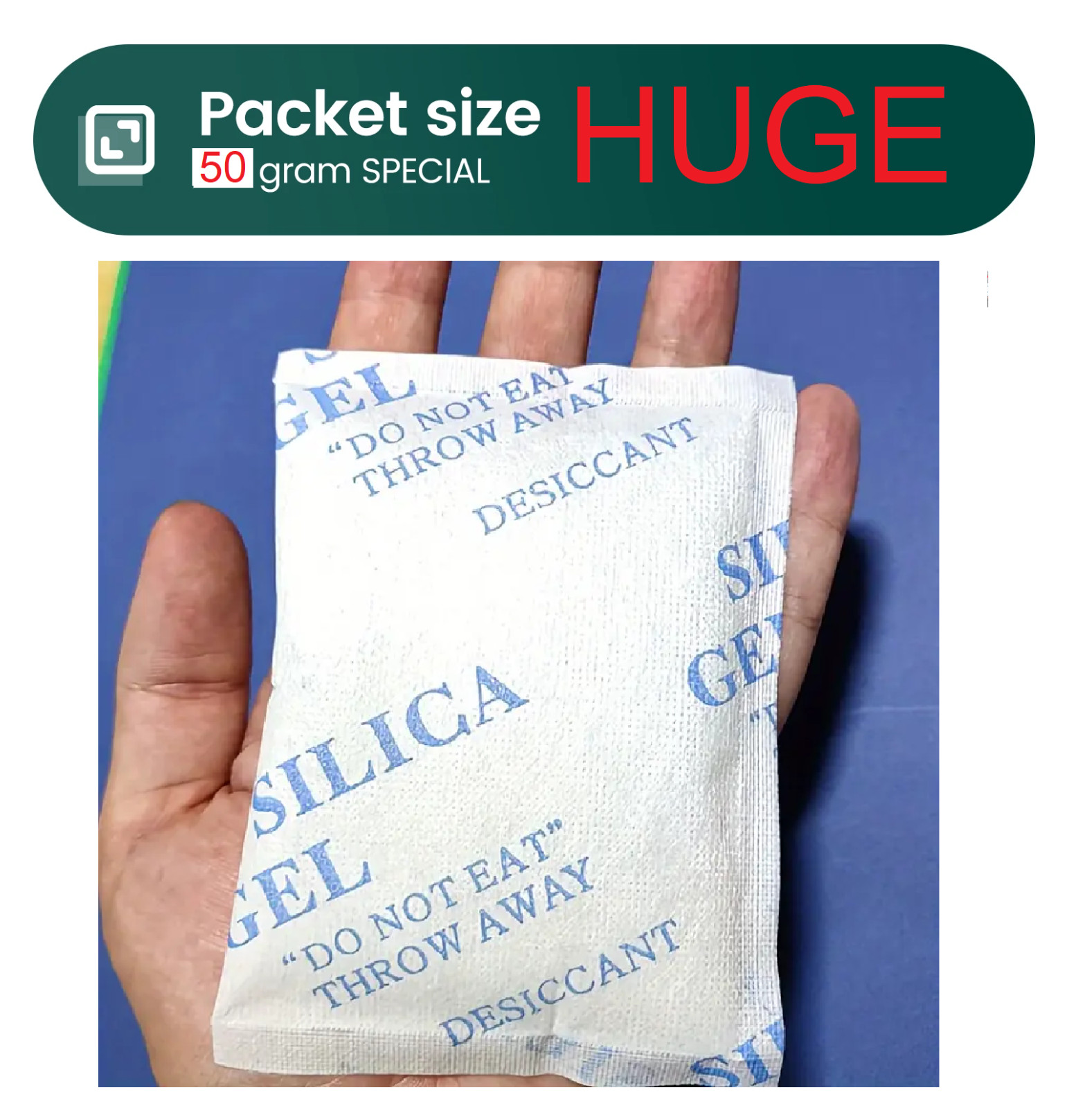Huge Silica Gel Packs Desiccant 50 Gram Fast ship from U.S.A. Non-Toxic Reusable