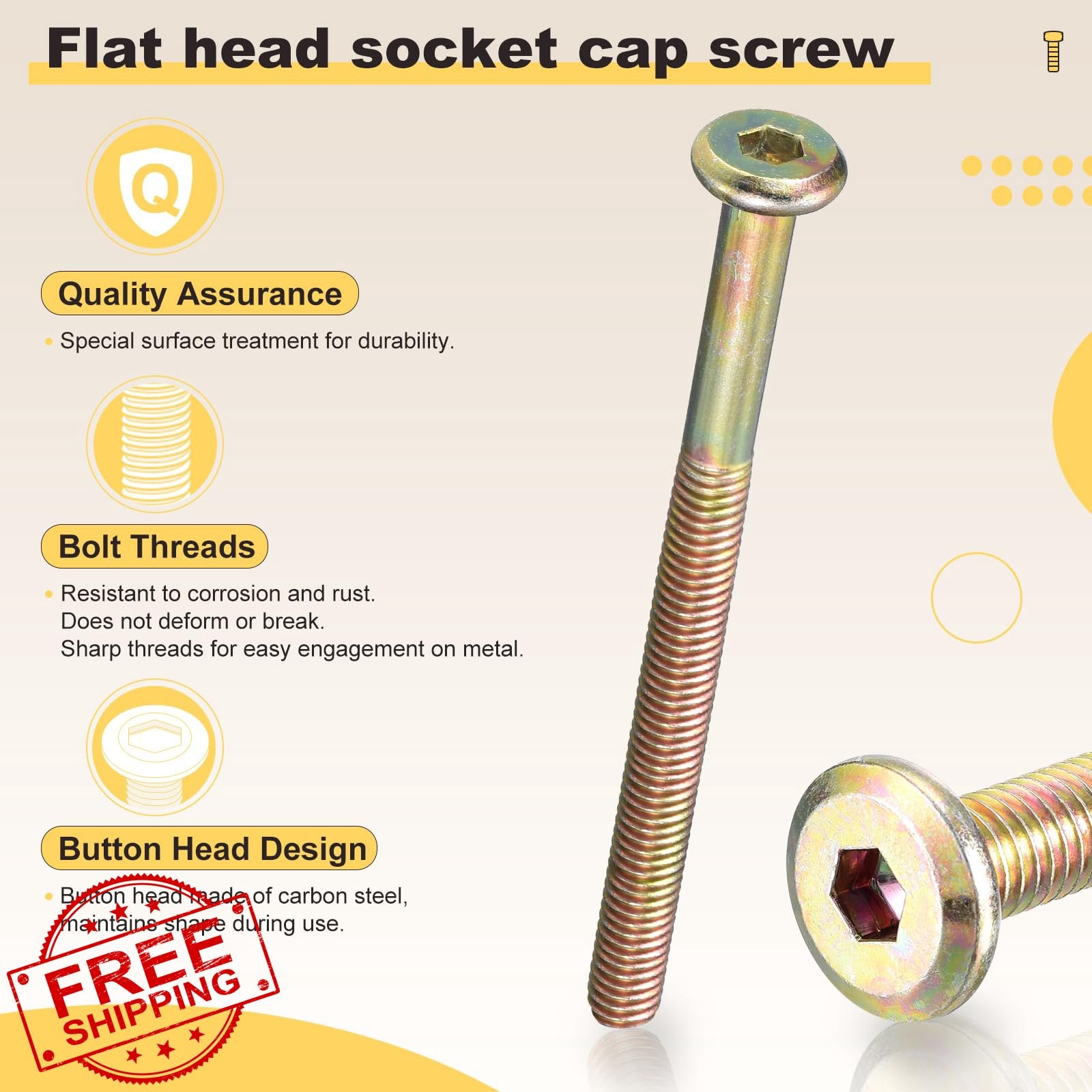 METALLIXITY Crib Screws M6-1×30-80mm Yellow 150 Pcs
