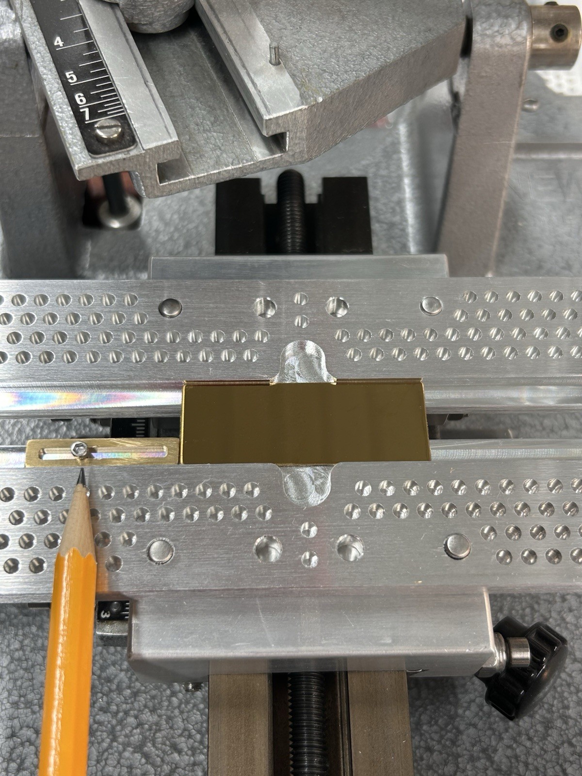 7.4” VISE JAWS FOR NEW HERMES ENGRAVING MACHINE WITH END STOP AND 224 PIN HOLES