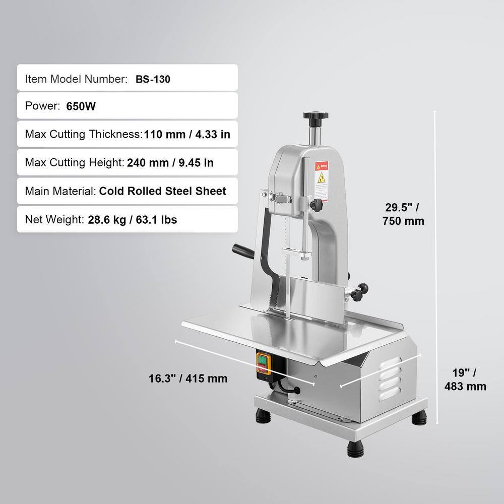 650 W Electric Meat Bandsaw, 12.4 In. X 18.1 In. Stainless Steel Bone Saw for Fr
