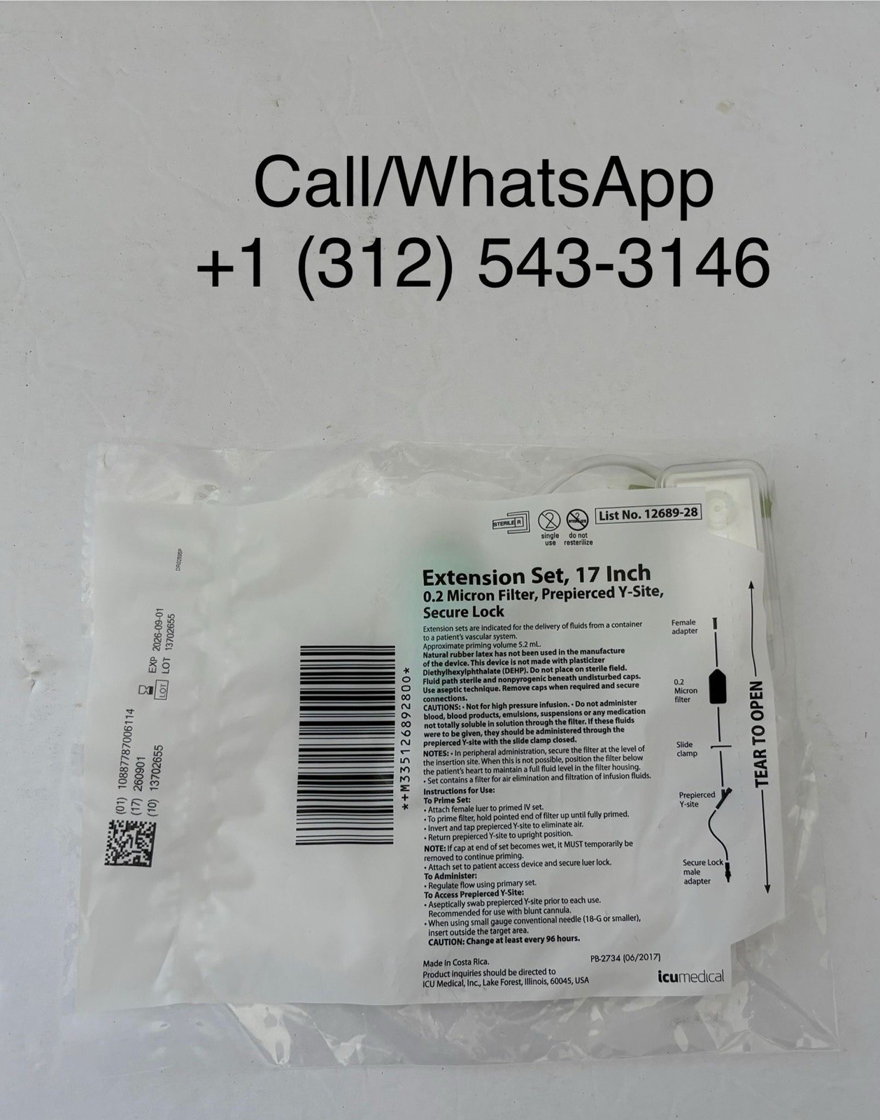 Extension Set,17 inch0.2 micron Filter 12689-28 Prepierced Y-Site, Secure Lock,