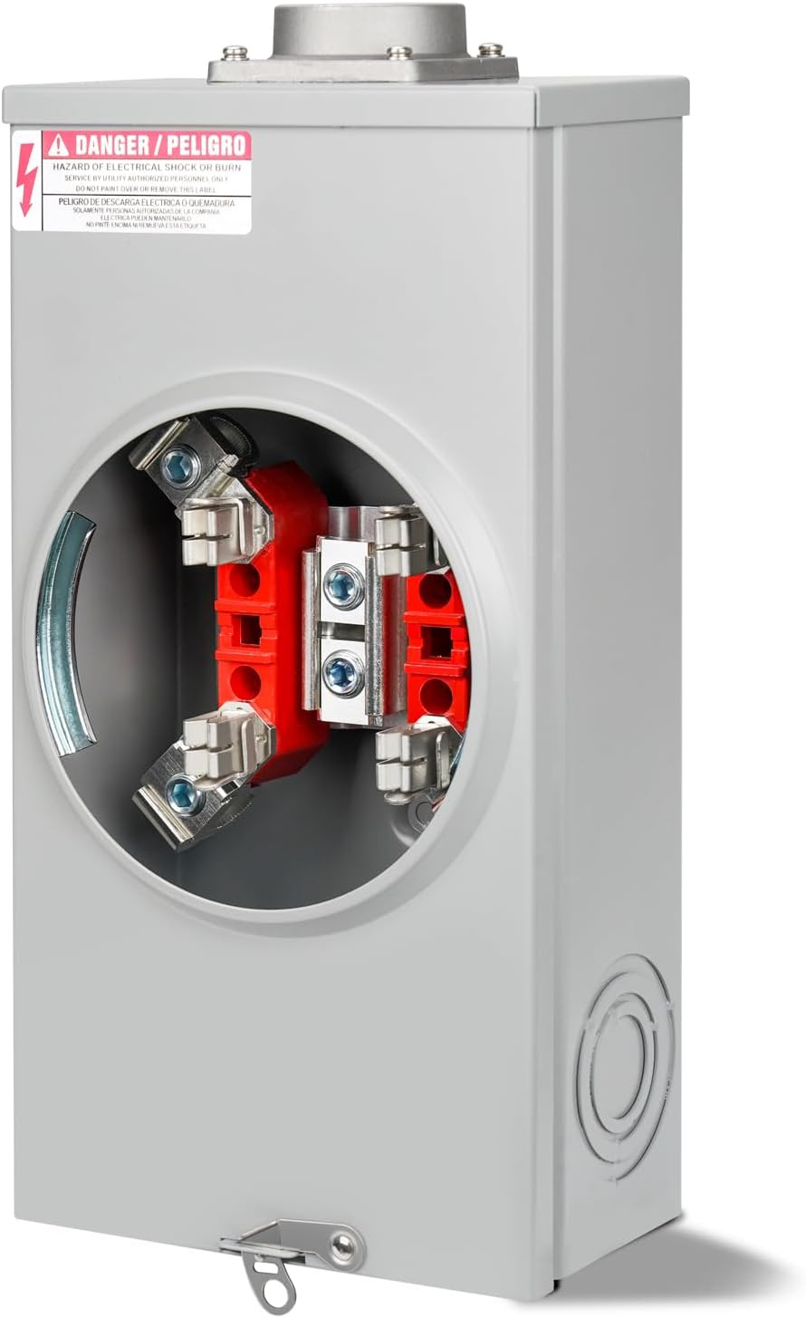 200 Amp Meter Socket, 4 Jaw Meter Base, 600V 3 Wire Ringless Type, with Horn Byp