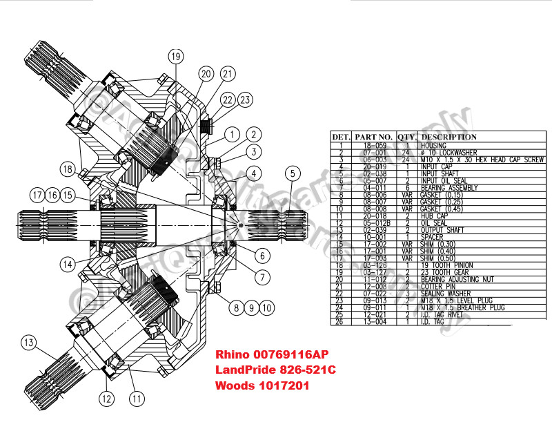 Alamo / Rhino Flex-Wing Divider Gearbox 1000 RPM 1.21:1 Ratio Reducer 00769116