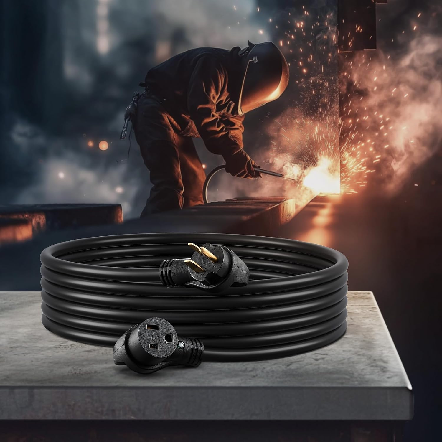 50 Amp Generator Extension Cord 50 Feet, 250V 12500W Heavy Duty Power Cable, NEM