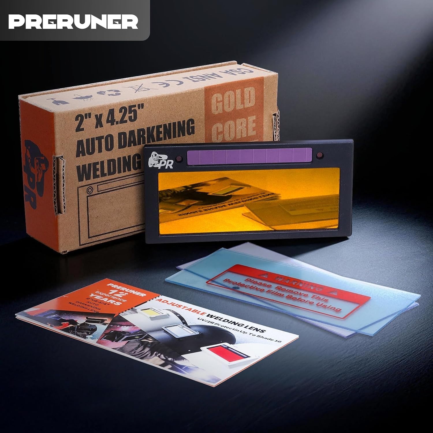 Gold Auto-Darkening Welding Lens 2″ x 4.25″, Slim Design for Enhanced Visibility