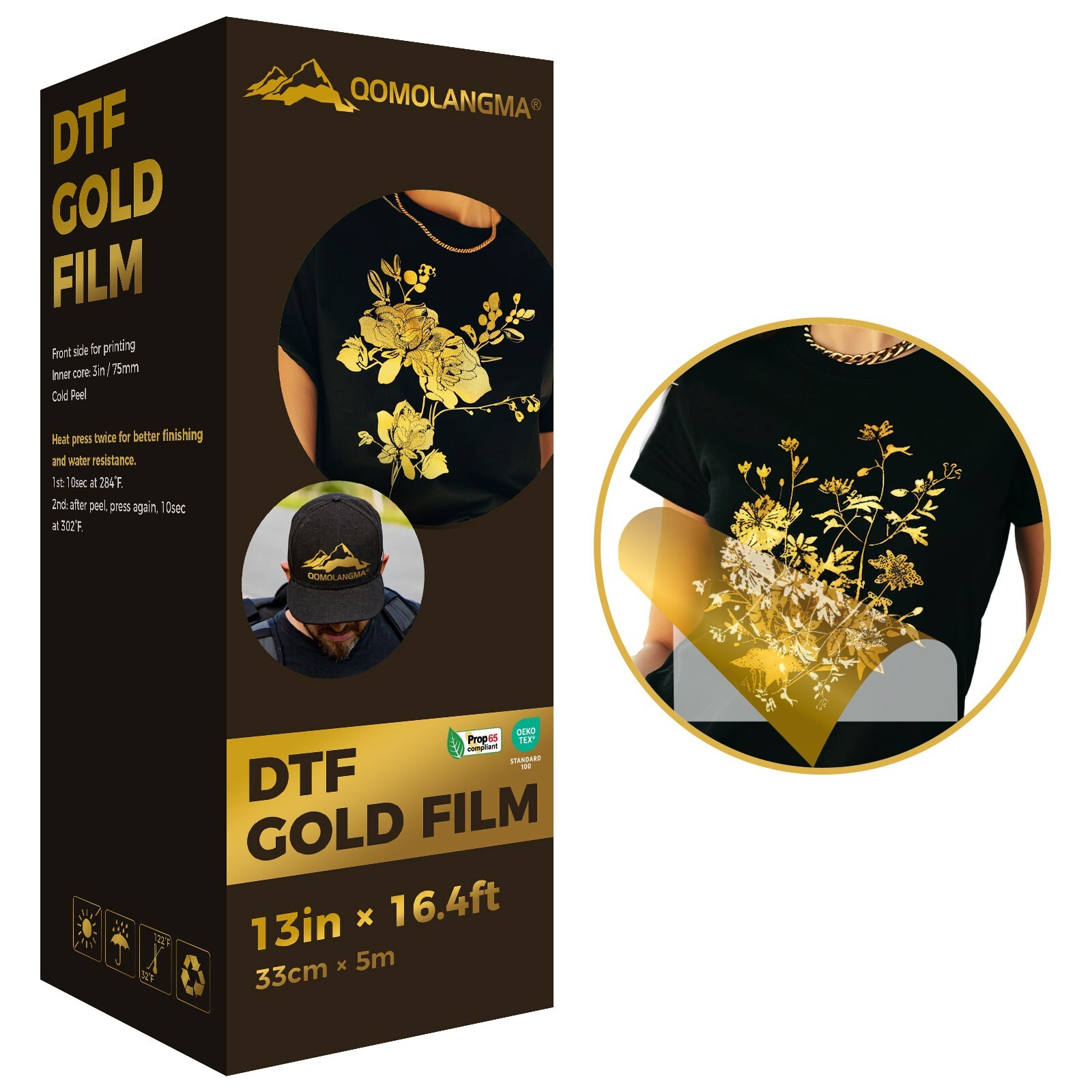 US Stock 13in x 16.4ft Gold DTF Transfer Foil Film Roll Cold Peel for Tshirts