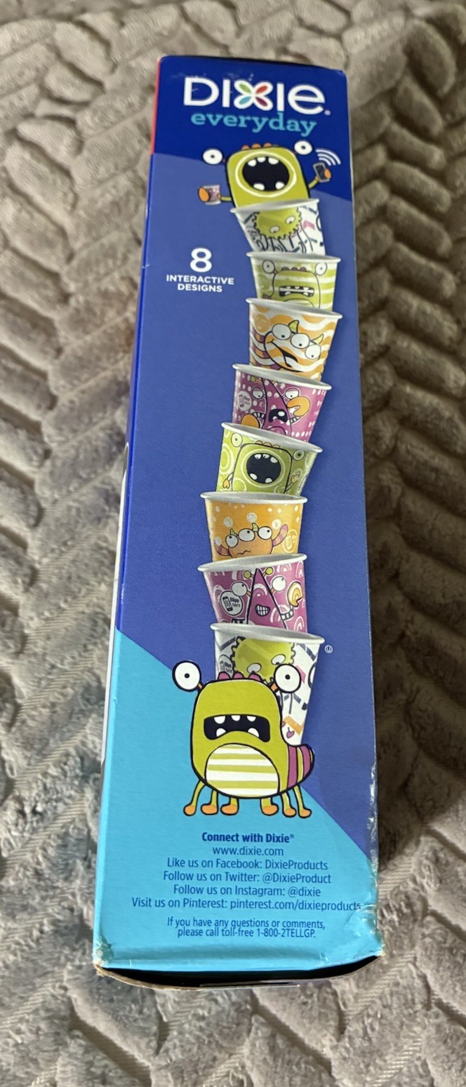 Dixie Everyday 200 Chomper Monsters 3oz Paper Cups 2017 Sealed 8 Designs