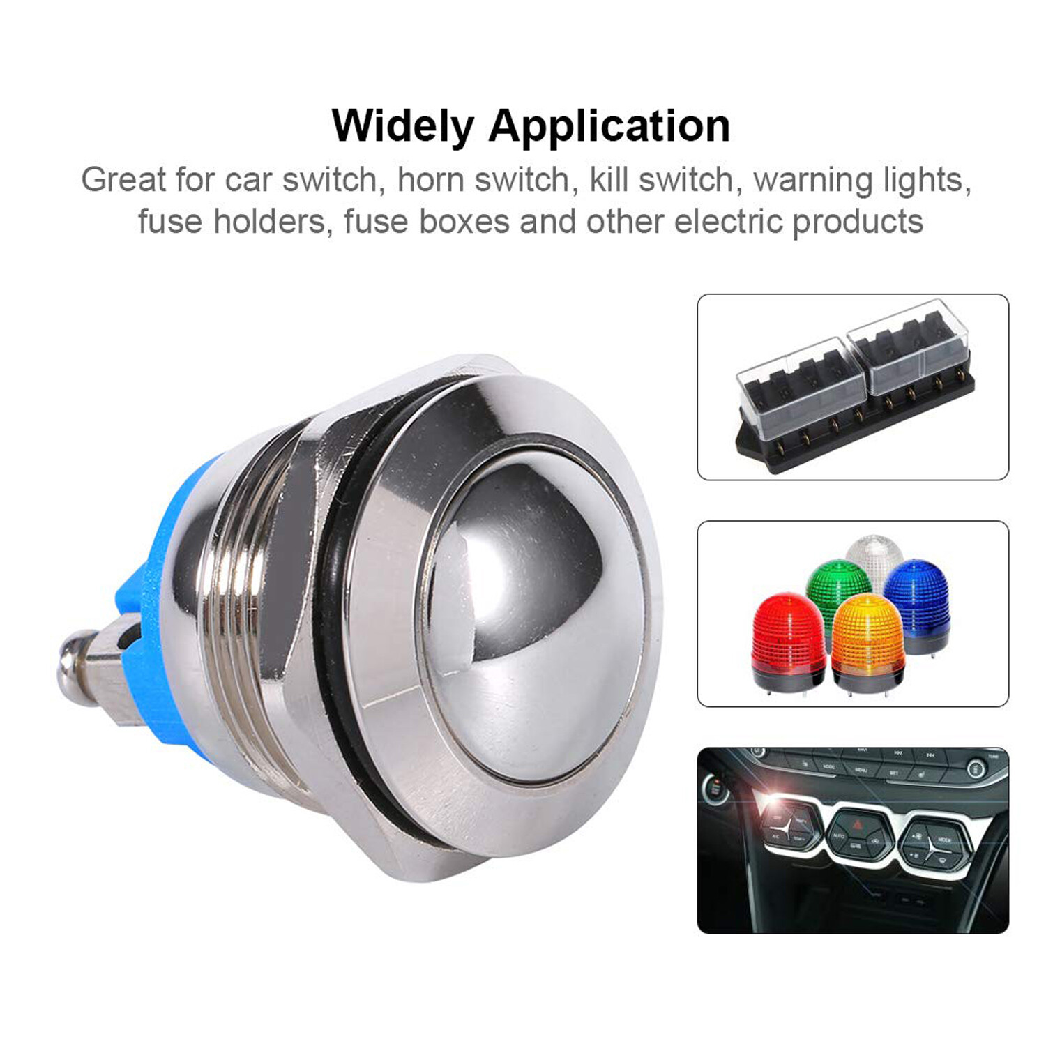 Silver 12V DC Waterproof Metal Circle Push Button Momentary Horn Switch Car/Boat