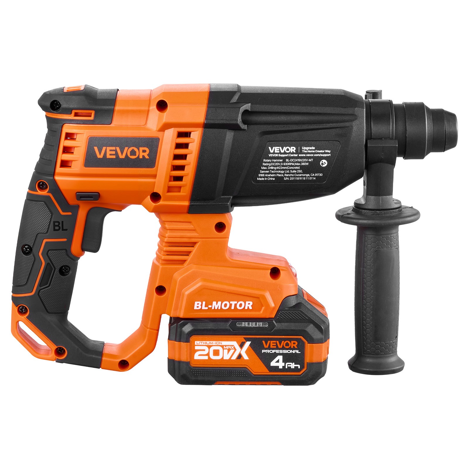 VEVOR Rotary Hammer Drill 7/8 in SDS-Plus Cordless 20V for Concrete and Masonry