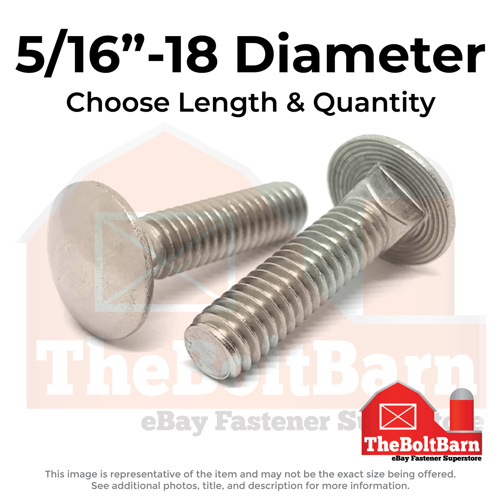 5/16″-18 Stainless Steel 18-8 Carriage Bolts (Choose Length & Qty)