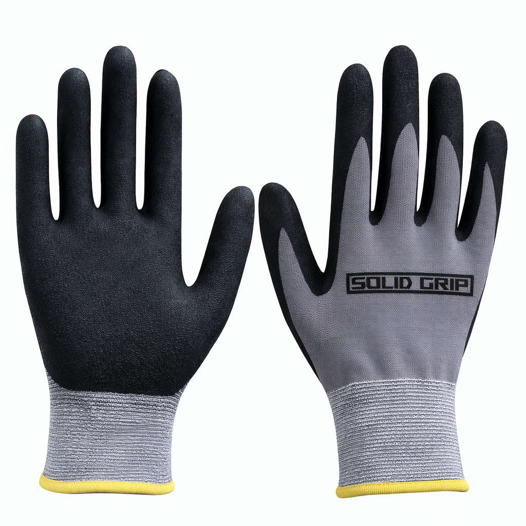 Solid Grip (10-PACK) Gray PROTECTIVE Work Gloves Micro Foam Nitrile Grip Coated