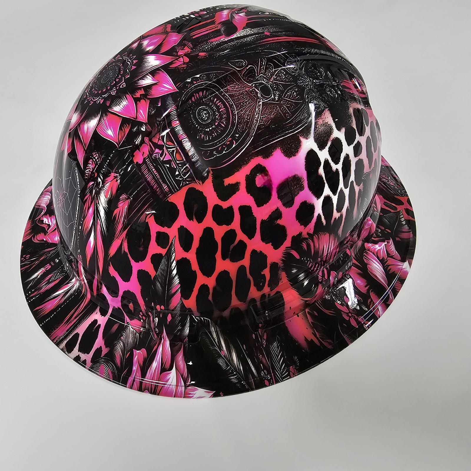 full brim hard hat custom hydro dipped IN PINK LEOPARD DREAMCATCHER HOT NEW LOOK