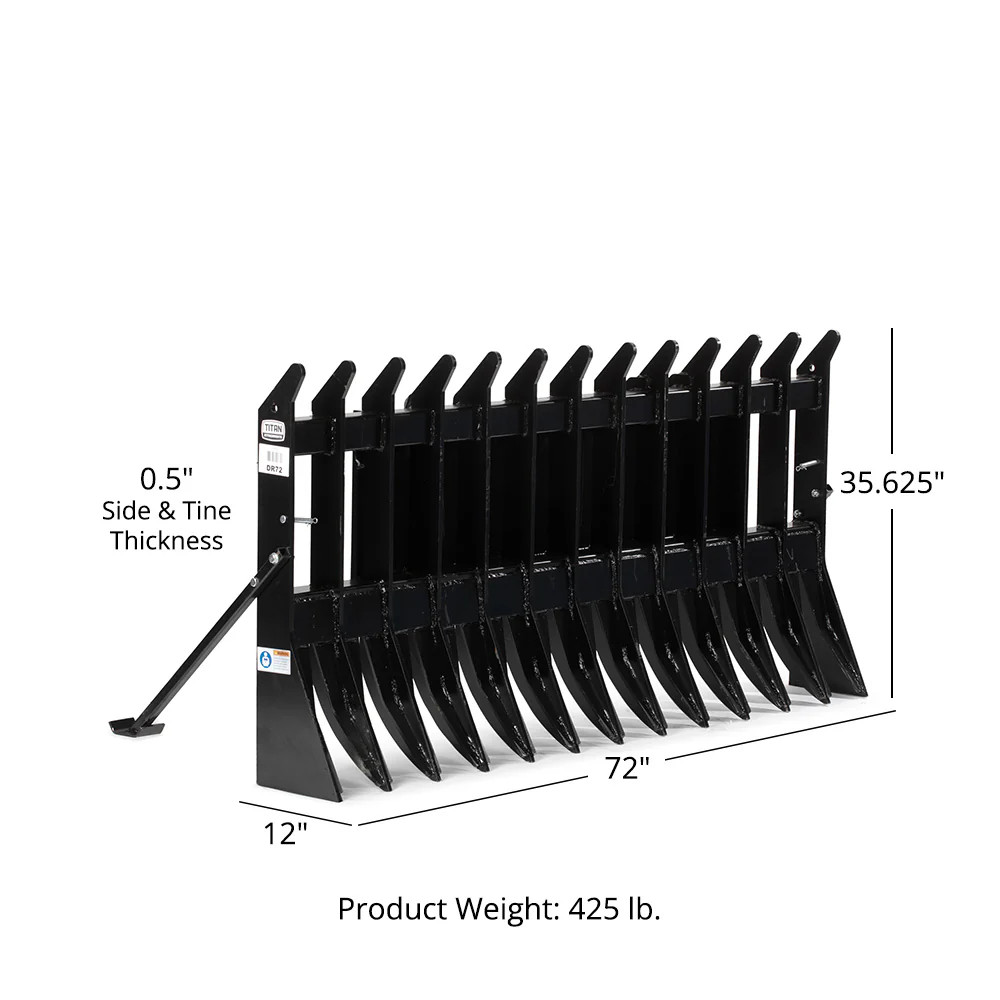 Titan Attachments Standard Series 72″ Root Rake Attachment, Universal SSQA