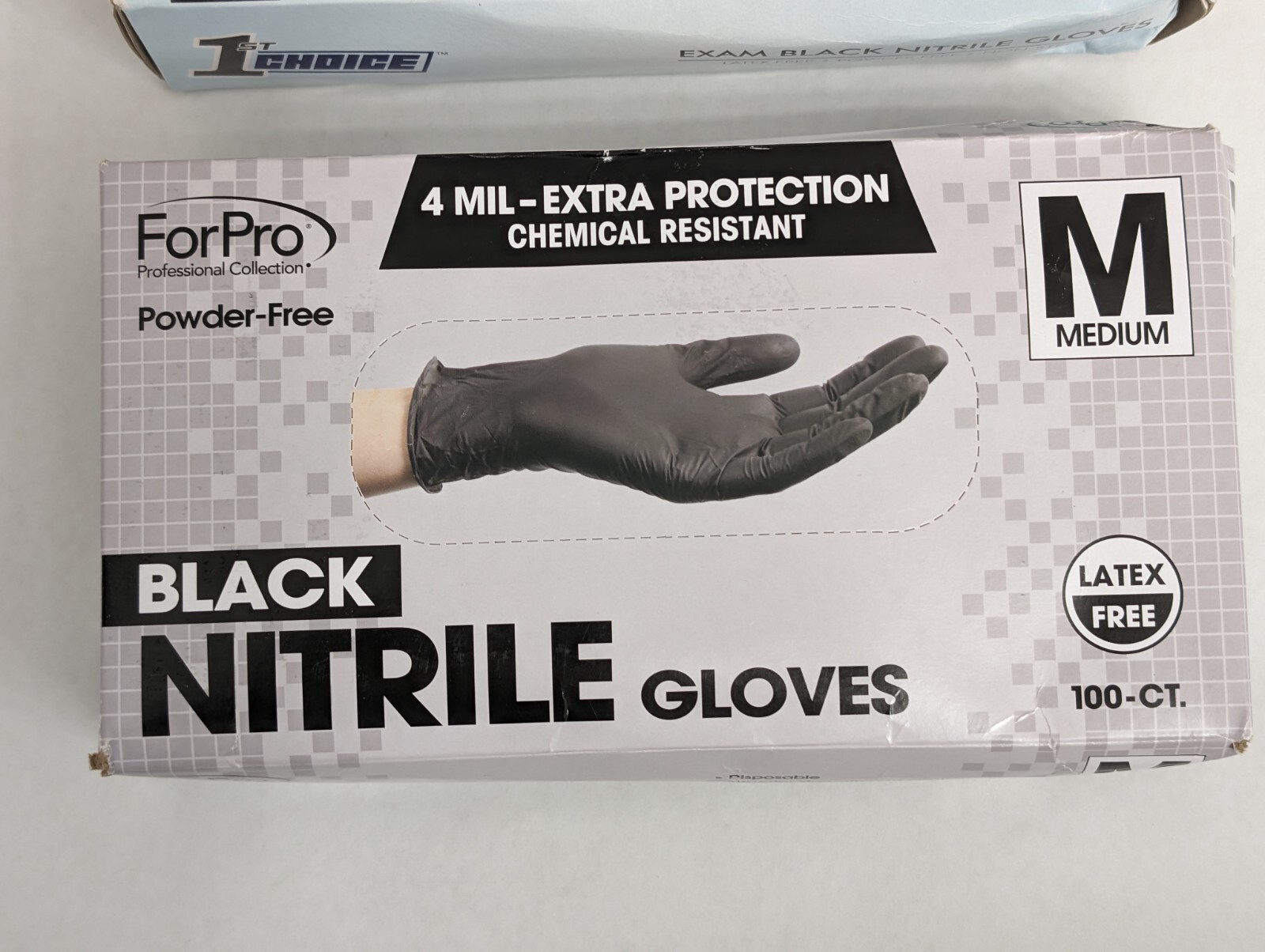 Set of 1st Choice Black Nitrile Disposable 3 Mil XL/Forpro Black M Nitrile 4 Mil