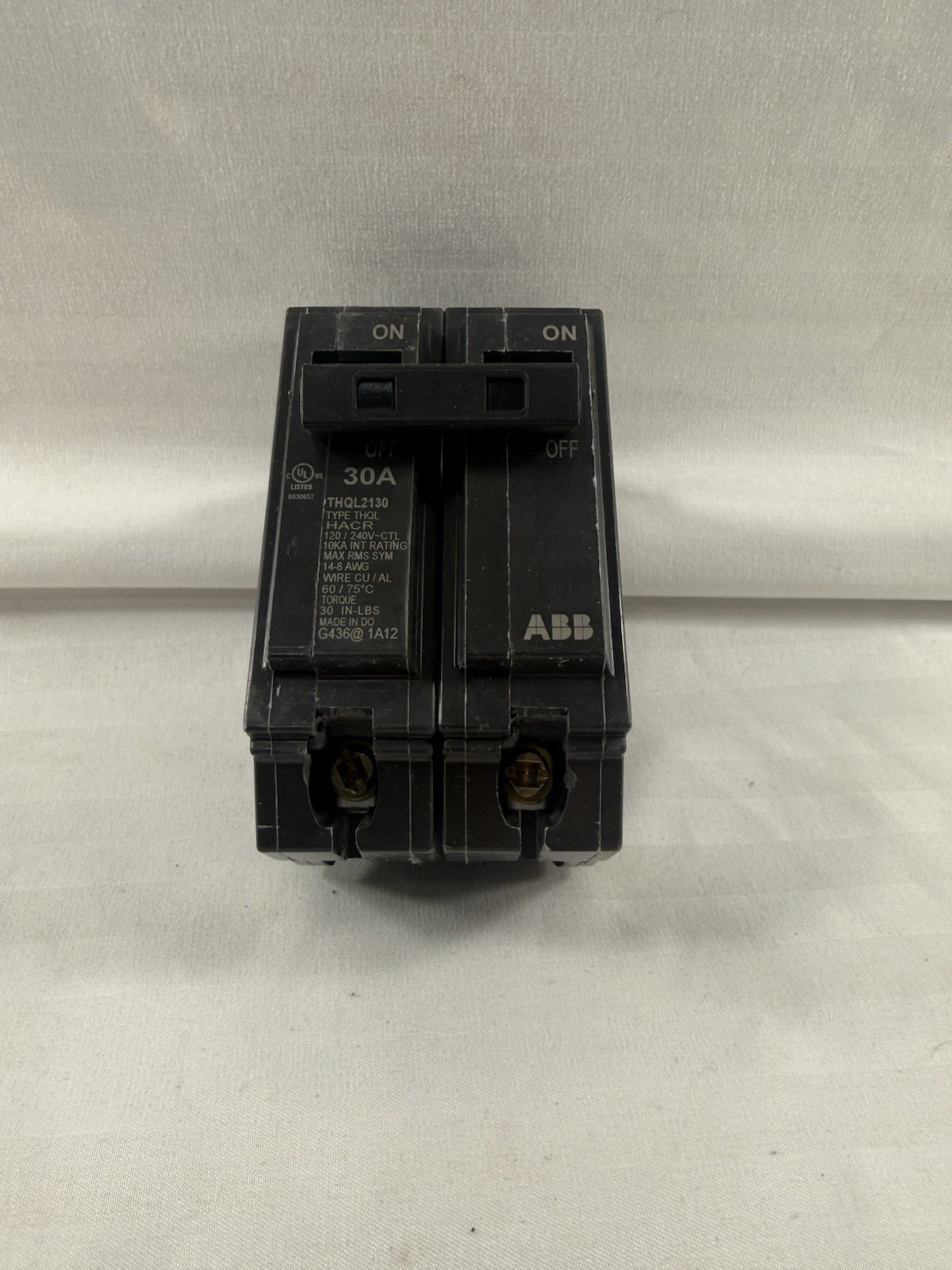 ABB THQB2130 30A 2-Pole Circuit Breaker Thermal Overload 120/240V Plug-In