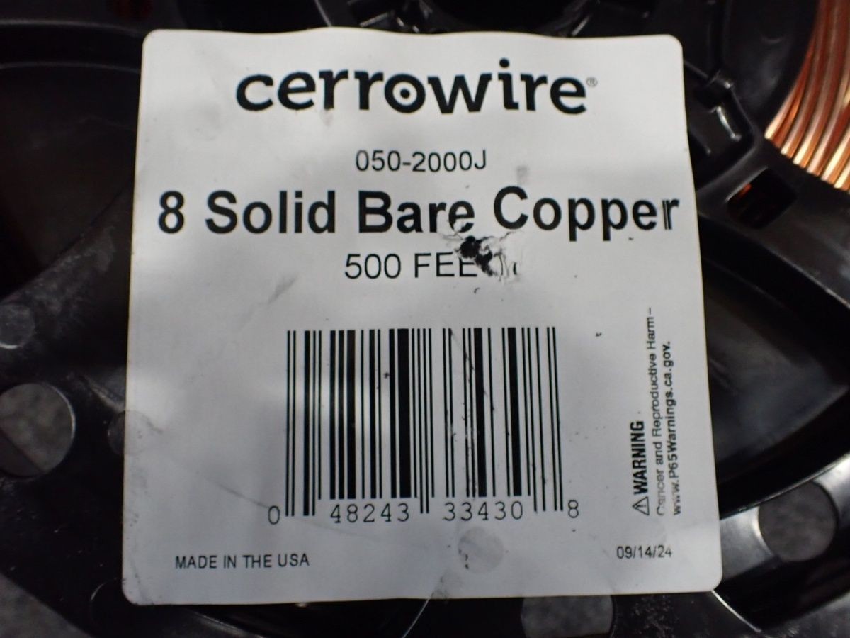 CERROWIRE 050-2000J Solid Bare Copper Wire, 8 AWG, 500ft*