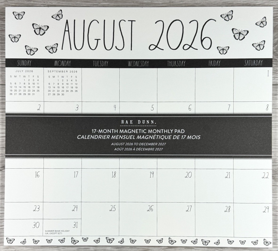 RAE DUNN 2026 2027 Magnetic 17 Monthly Pad Calendar Planner Butterfly 9.5×8.5″