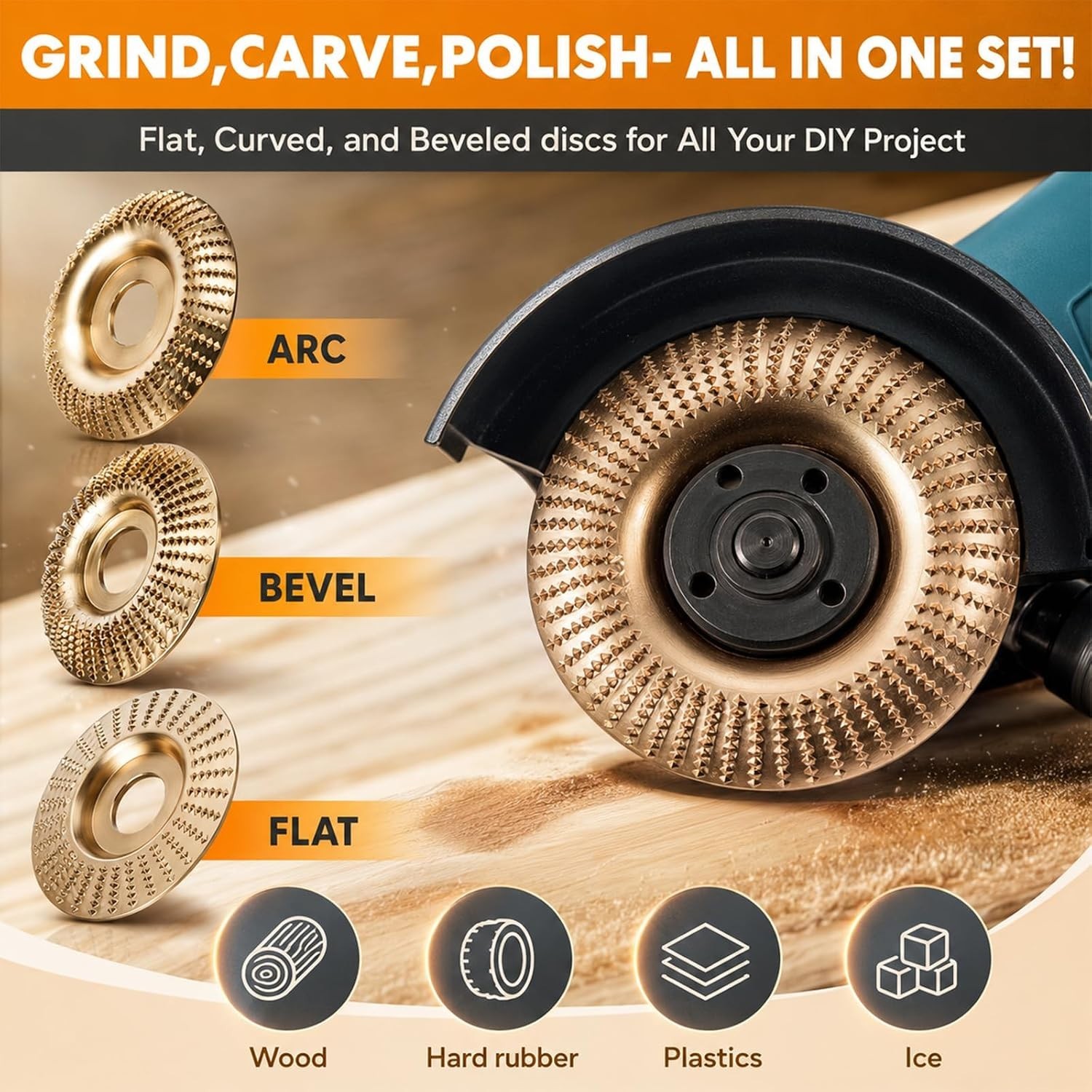 3Pcs Wood Shaping Wheel with Reducer Bushings For 4 4.5 Inch Grinder