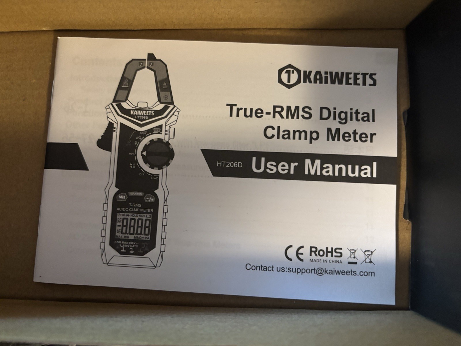 KAIWEETS HT206D AC/DC Current Voltage Digital Amp Meter Multimeter & Test Lead