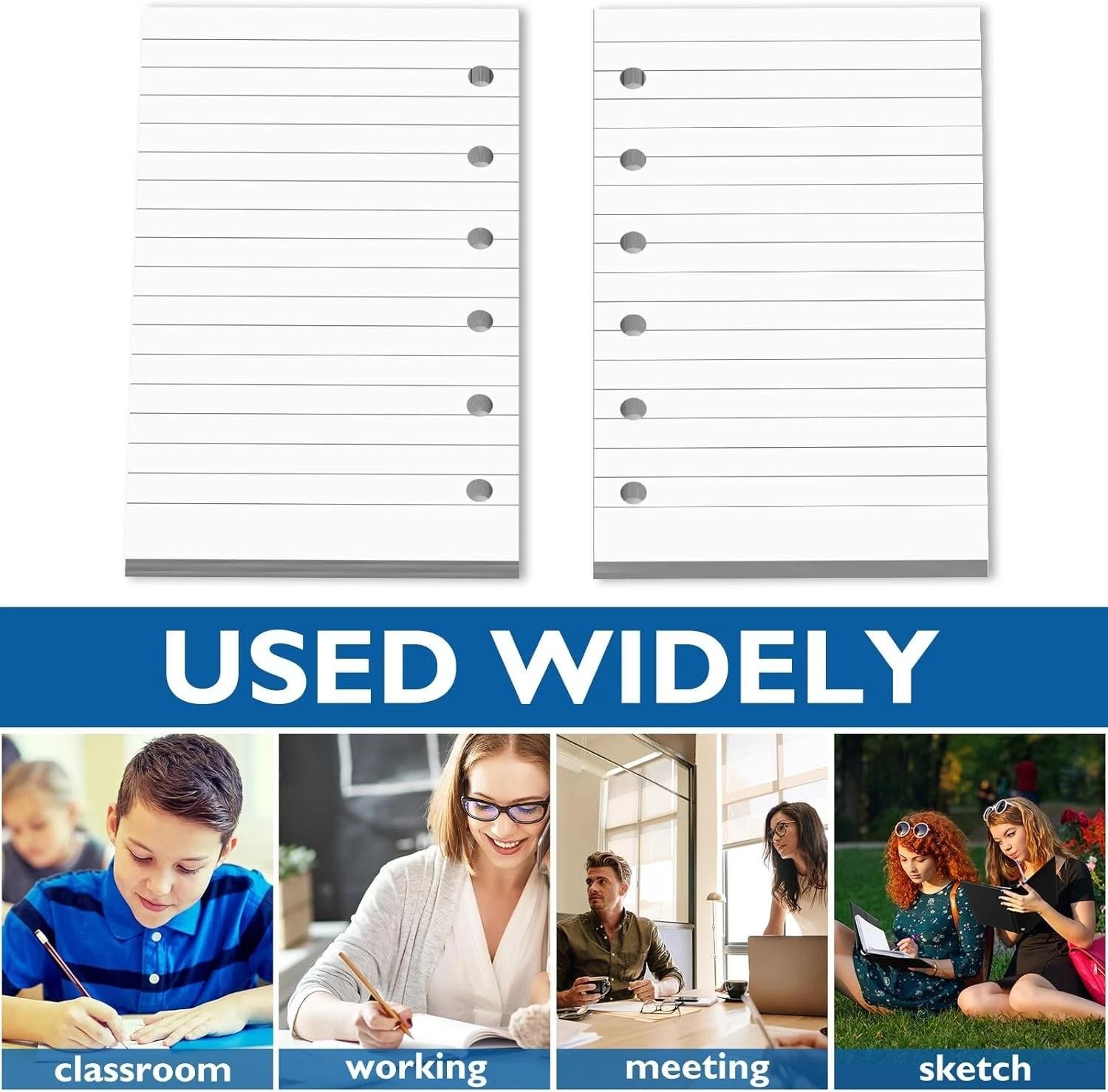 200 Sheets Blank Lined Paper Refill for 3×5 Inch Binders 6 Ring Memo Paper