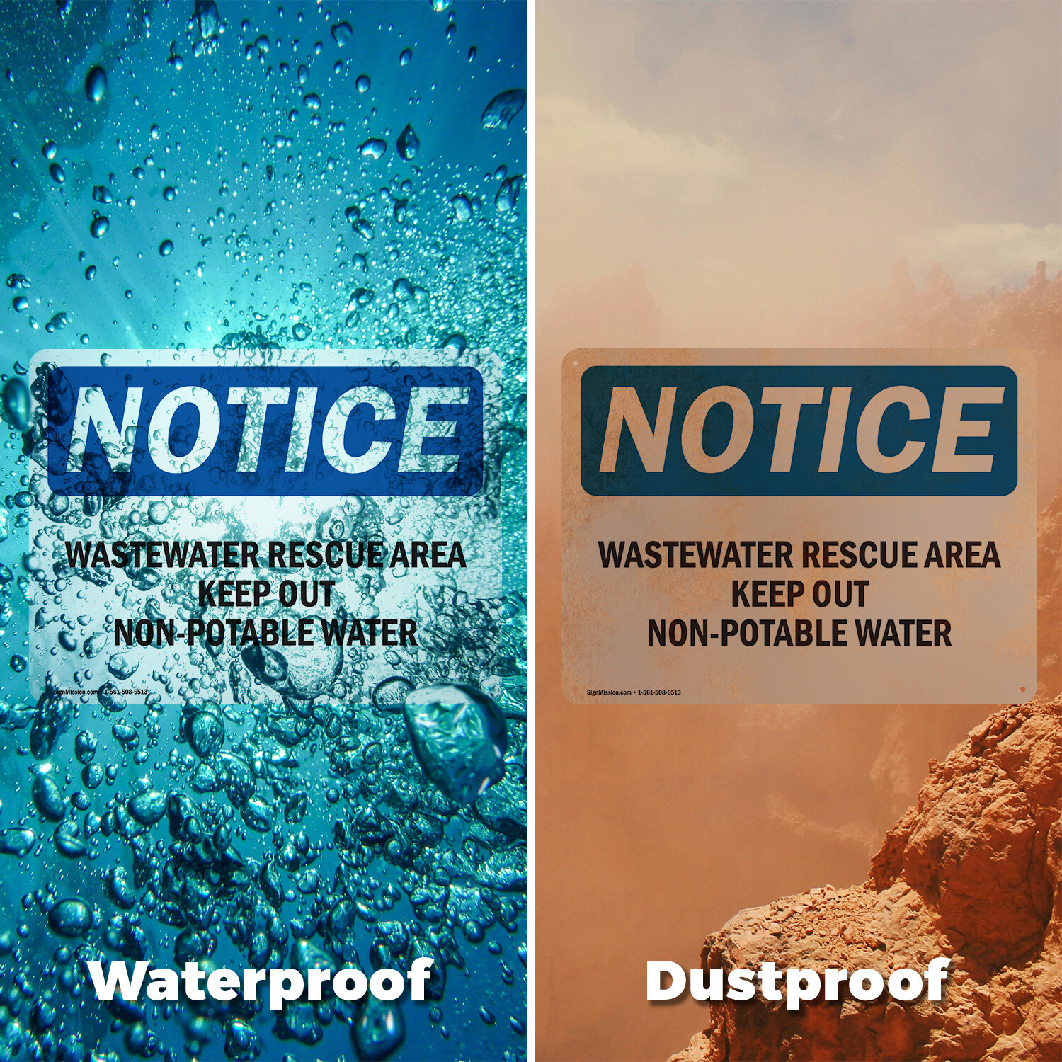 (2 Pack) Wastewater Reuse Area Keep Out Non-Potable Water OSHA Notice Sign Decal