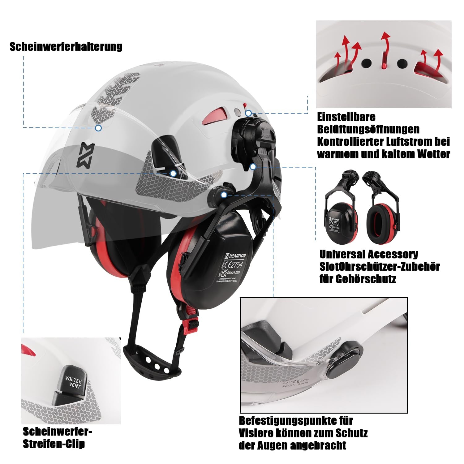 Safety Helmet with Hearing Protection and Visor, EN 397 Certified Ventilated Work…