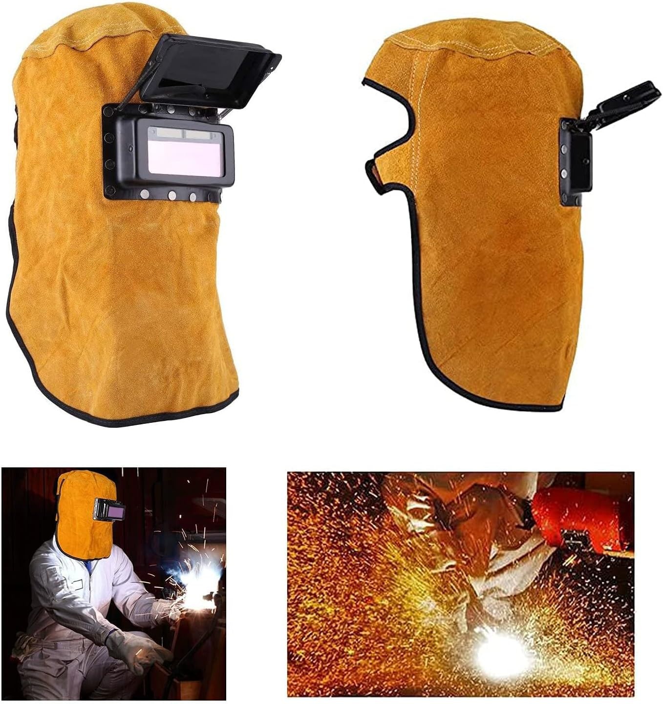 Solar Auto Darkening Filter Lens Welder Cow Leather Welding Helmet Mask Hood Cap