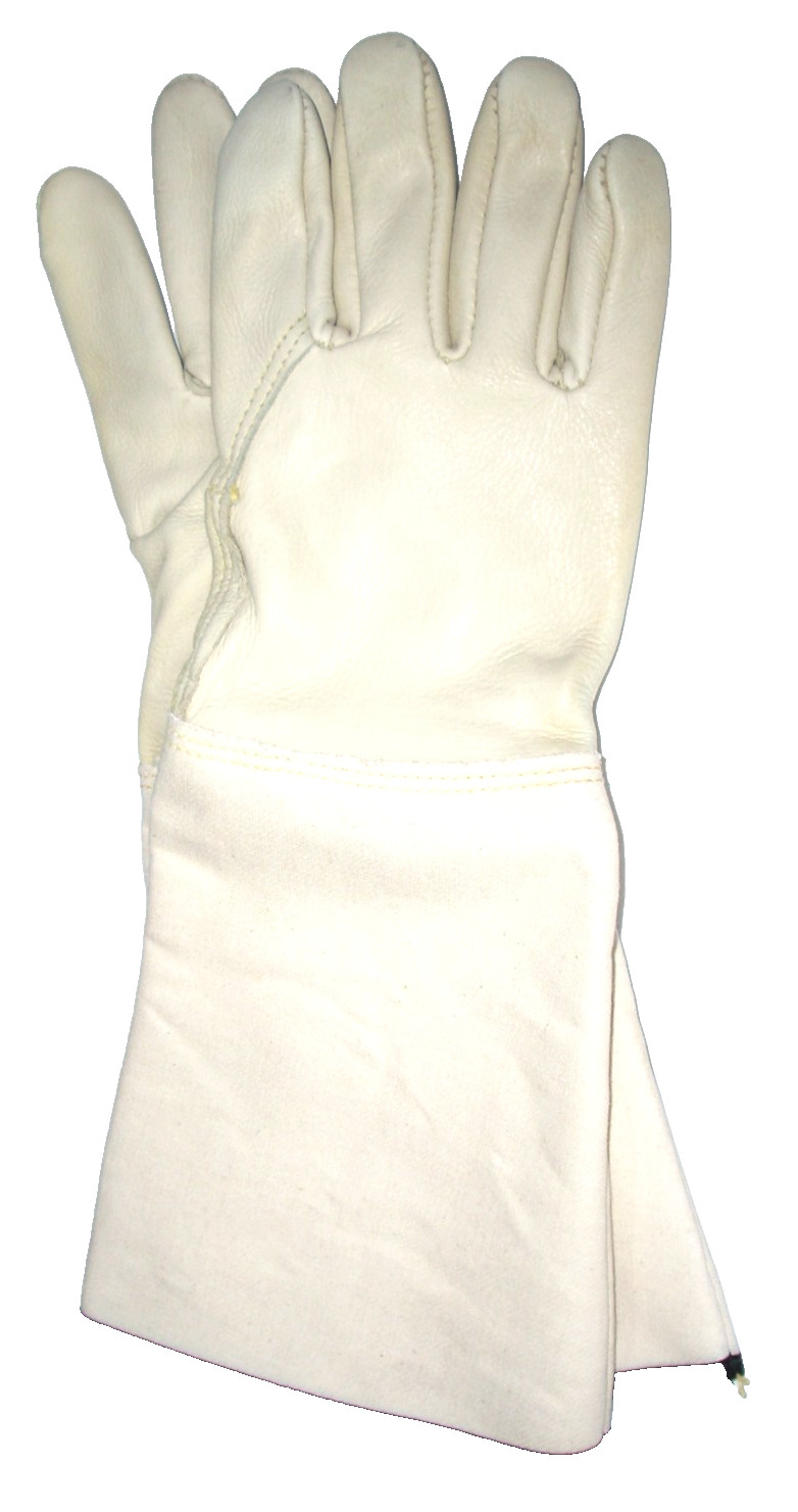 Beige Top Grain Cowhide Welding Gloves 15 in L Light Gauntlet Cuff Small