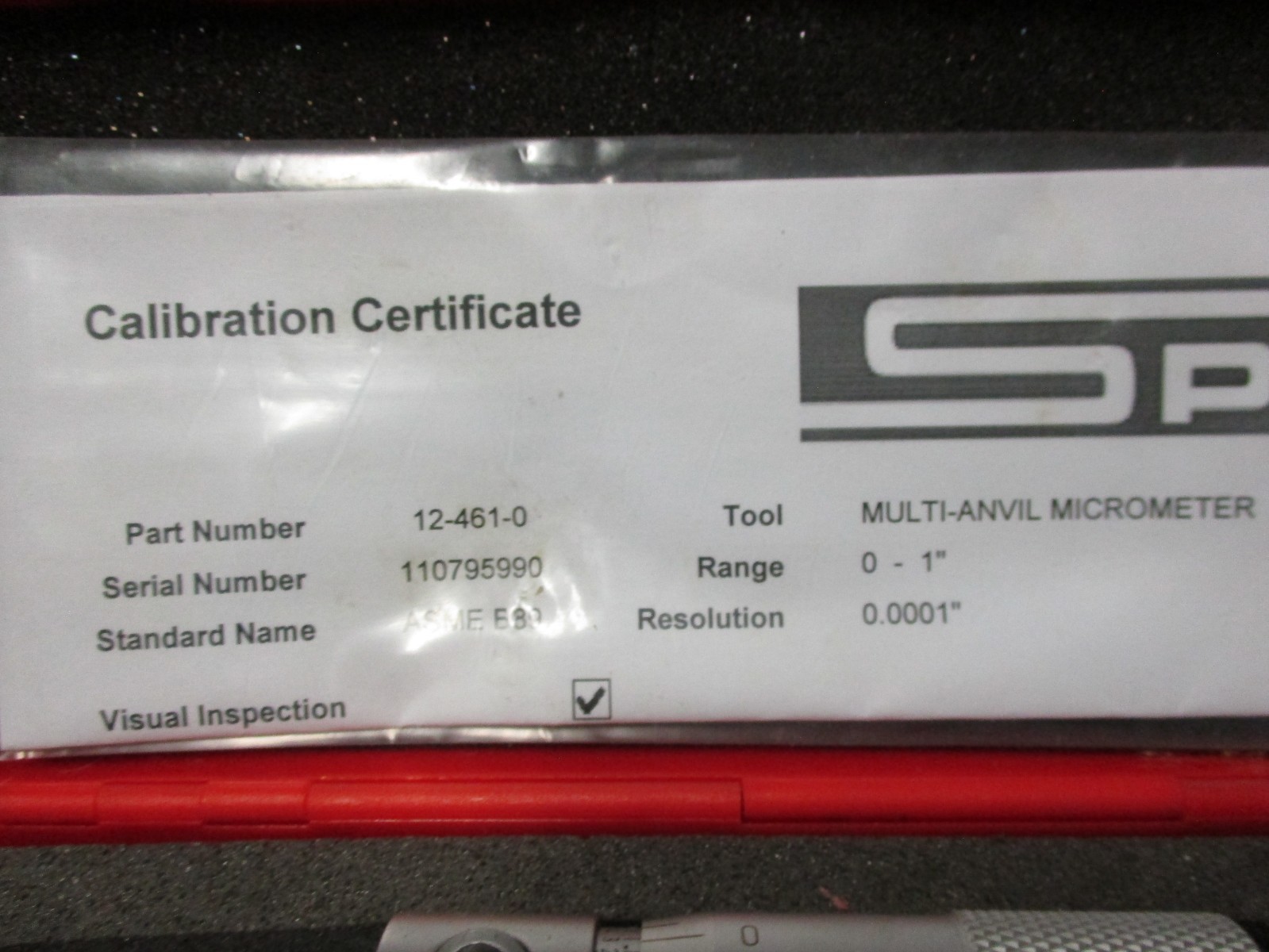 MACHINIST TOOLS * SPI * ANVIL MICROMETER * 12-461-0 * 0.0001 * 0-1