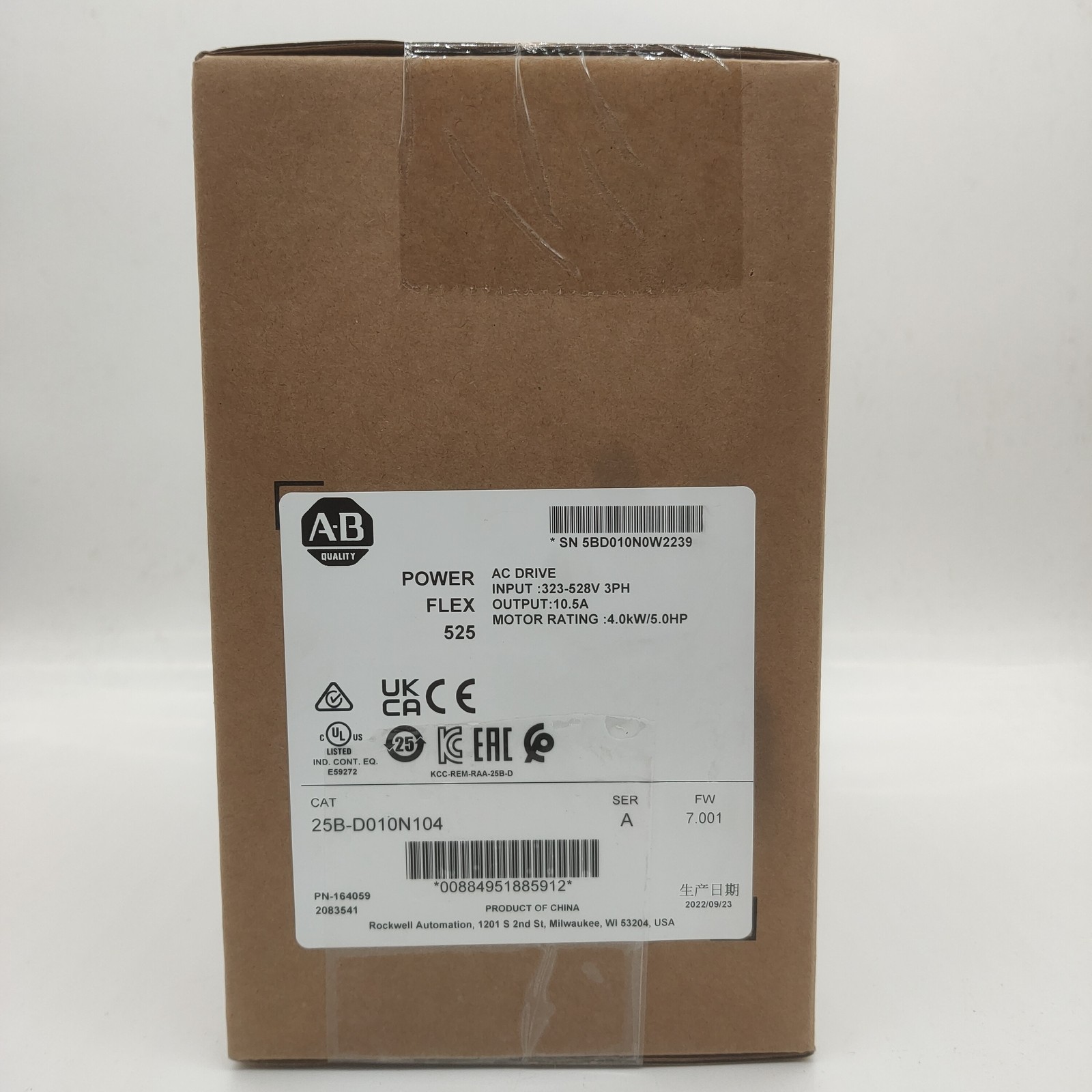 2022 New Factory Sealed AB 25B-D010N104 PowerFlex 525 4kW 5Hp AC Drive GOO