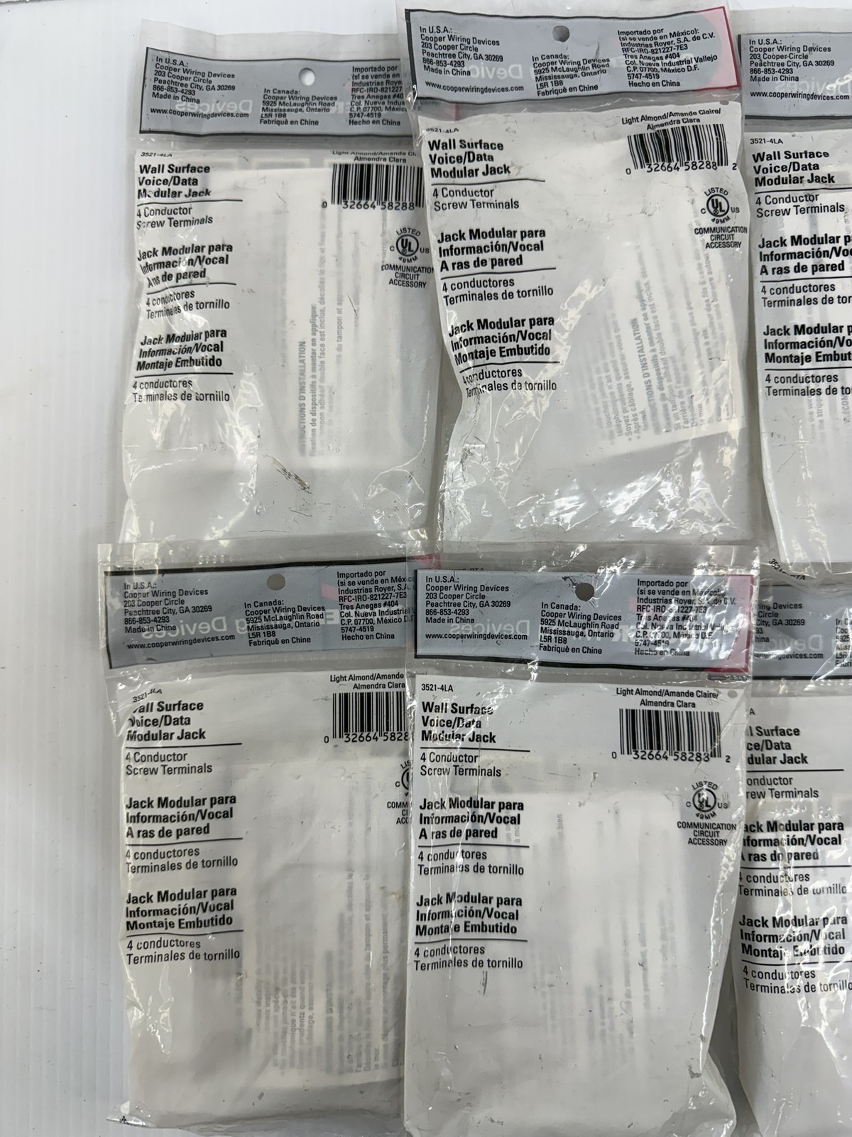 Cooper Wiring Wall Surface Voice/Data Modular Jack 3521-4LA Lot of 10