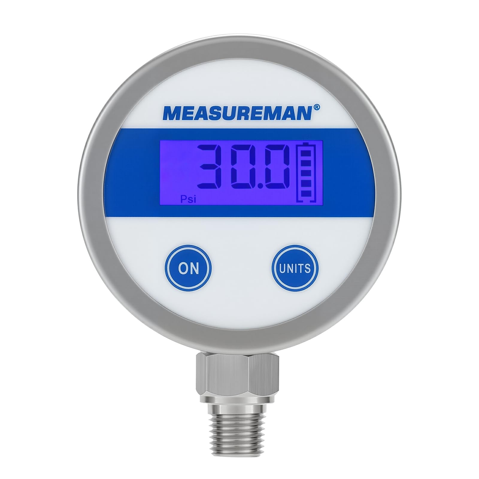 Economy Digital Pressure Gauge 2.5 Blue Backlit LCD, 0-30 PSI All Stainless S…