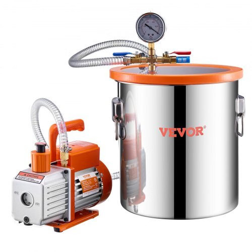 5 Gallon Vacuum Chamber and 3.5 CFM Pump Kit, Stainless Steel Chamber, Single St