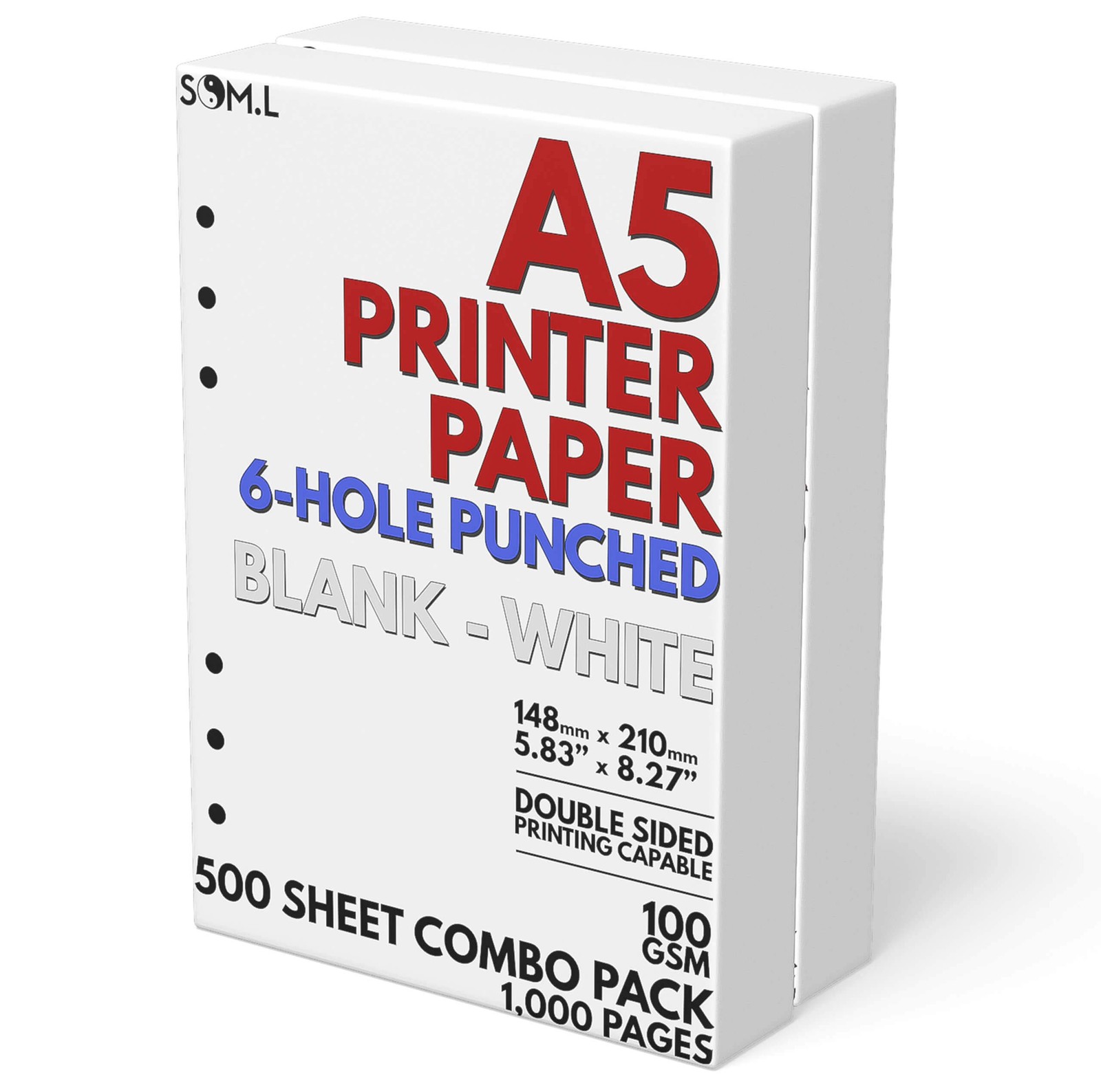 A5 Blank Paper 6-Hole Punched 500 Sheets 100 GSM 148x210mm 5.83×8.27 Inch