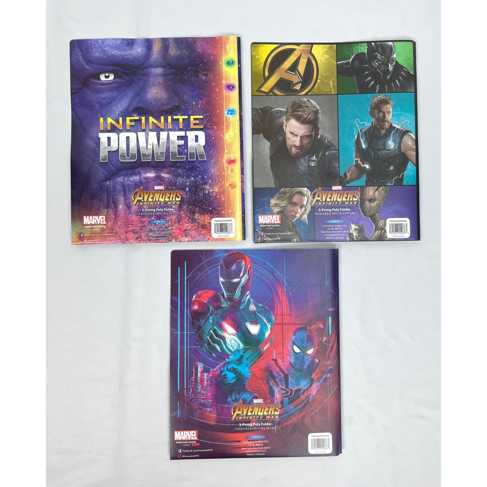 Marvel Avengers Infinity War 3 Prong Poly Folders Set Pockets