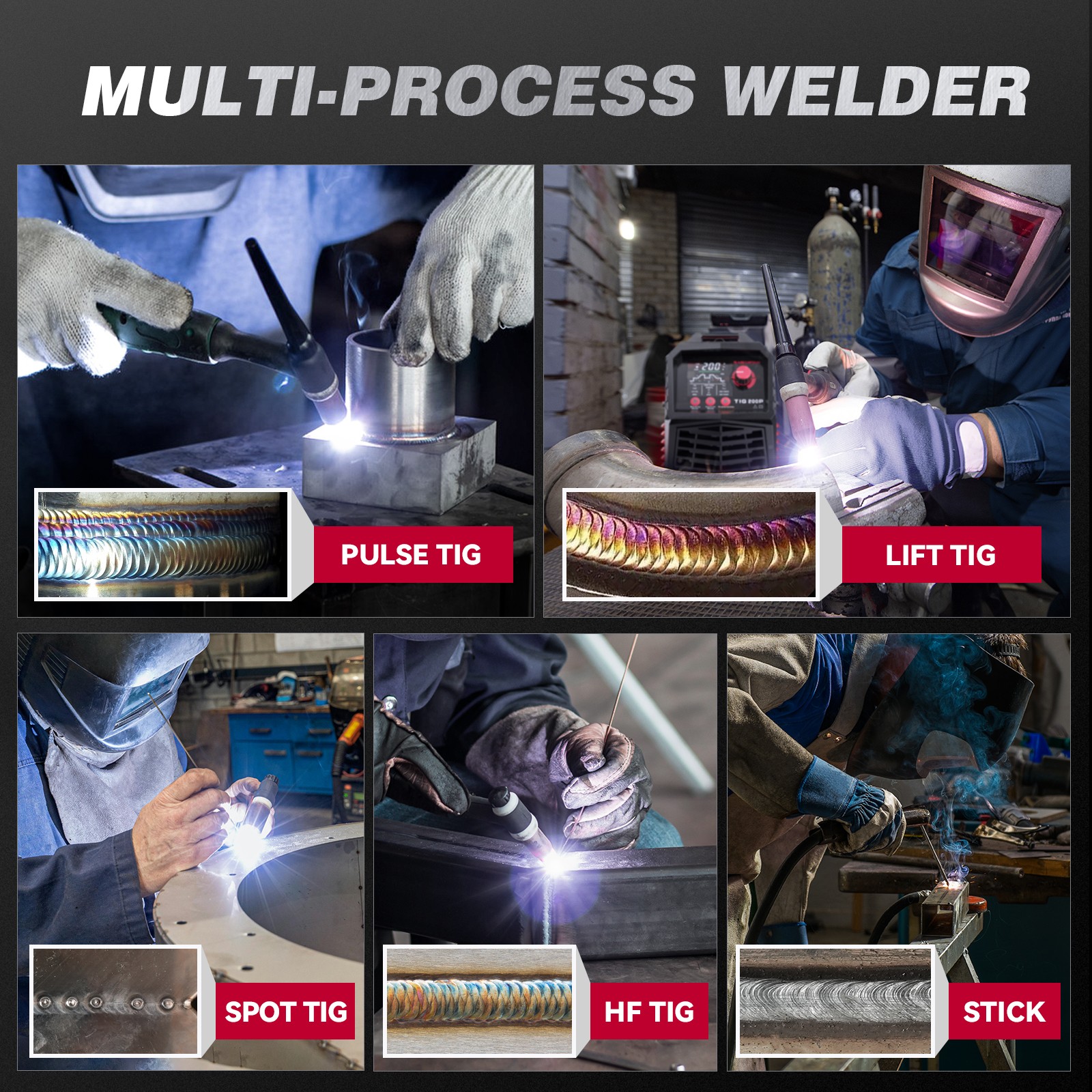 ARCCAPTAIN TIG200P DC Pulse TIG Welder 5 In 1 HF/Lift/Pulse/Spot TIG & Stick LED
