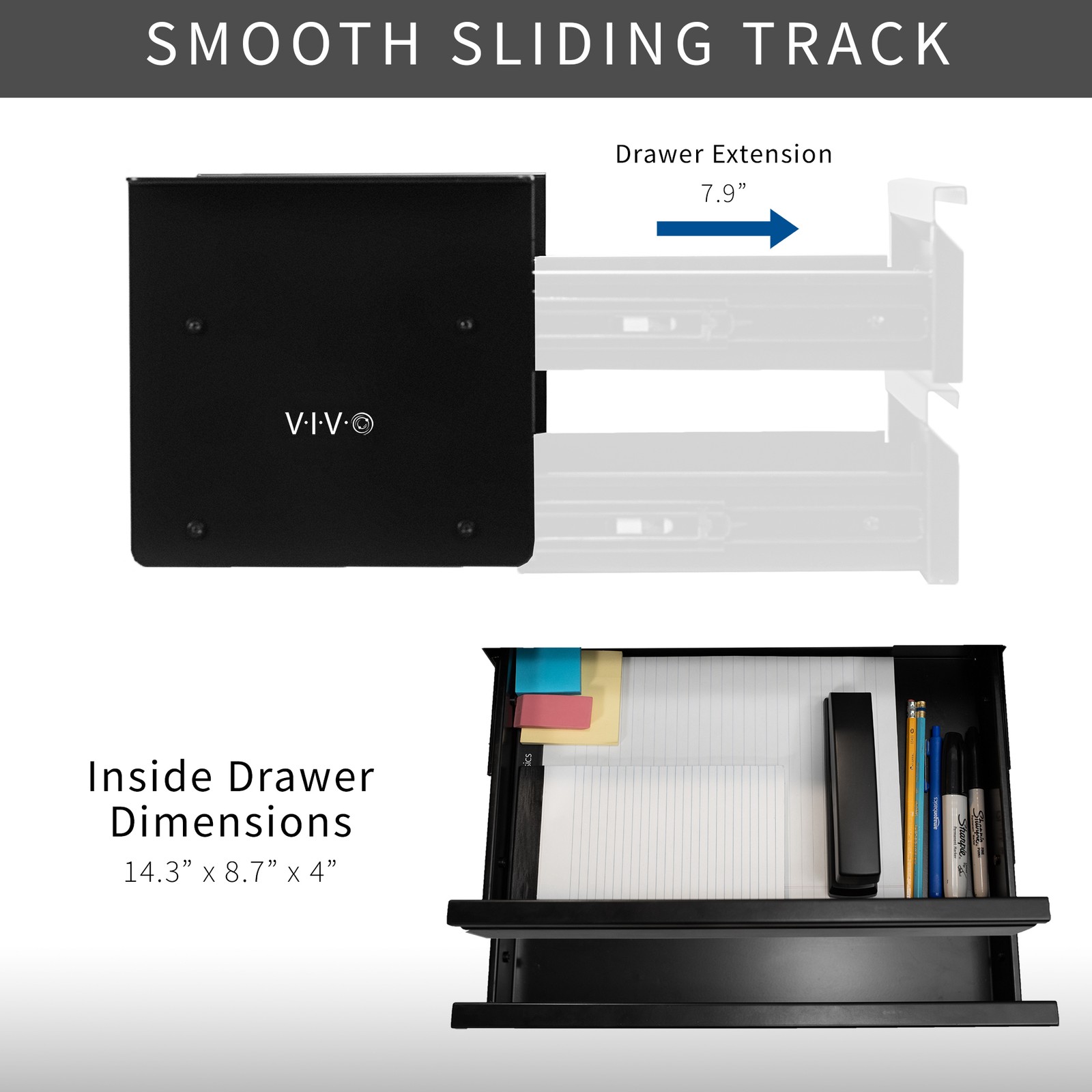 VIVO Black Dual Level 16″ Pull Out Under Desk Storage Drawer Set without Shell