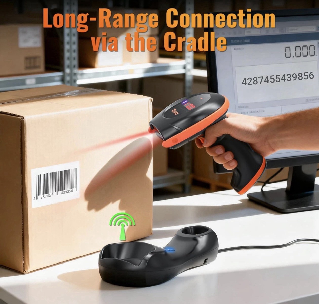 Tera Pro Series Wireless 1D 2D QR Barcode Scanner with Cradle Display HW0008