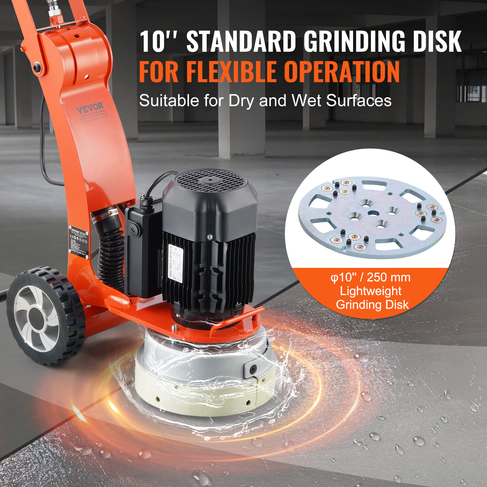 VEVOR Concrete Floor Grinder 10″ Walk-Behind Polisher 1.7HP Adjustable Machine
